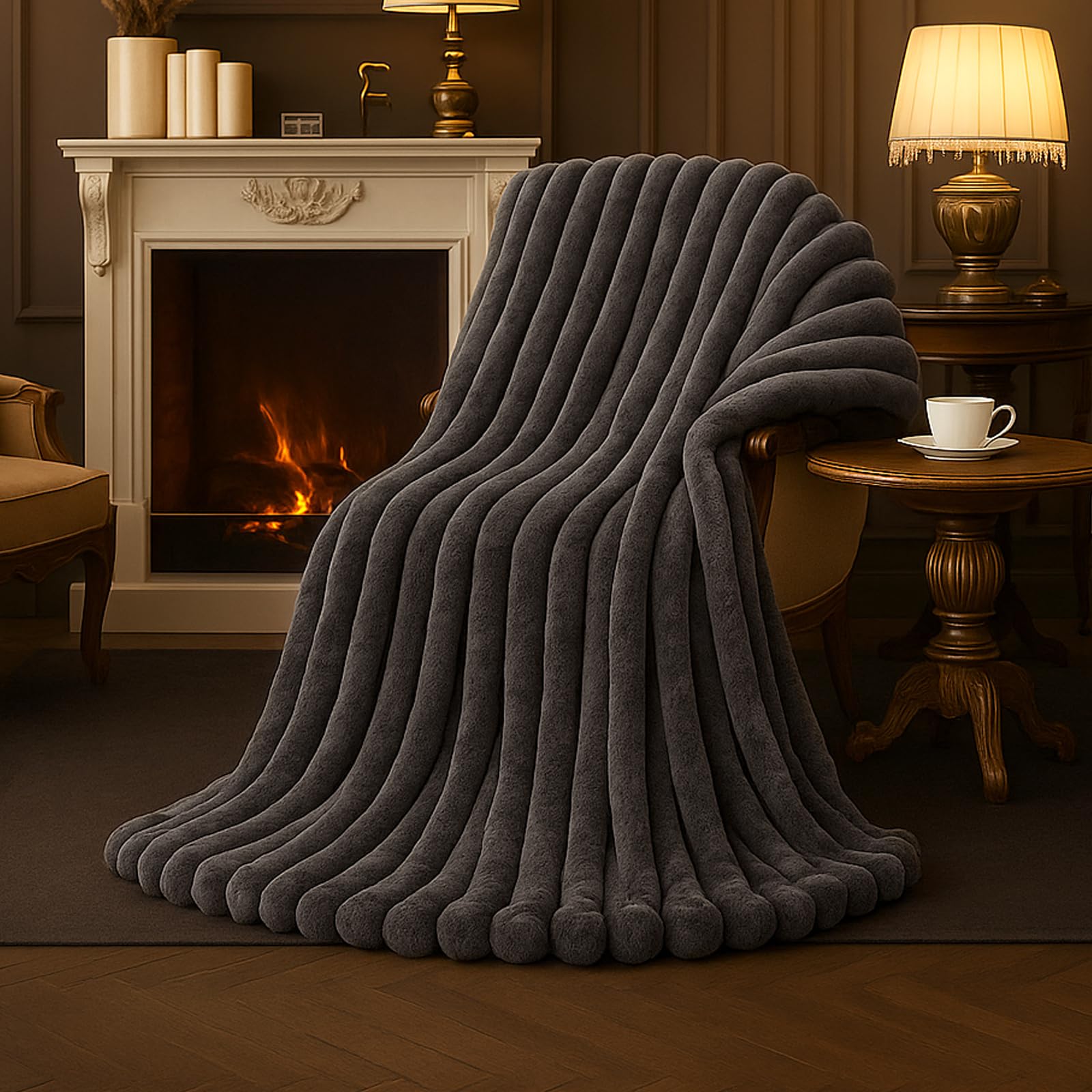 Striped Charcoal Gray Throw(55" x 70")
