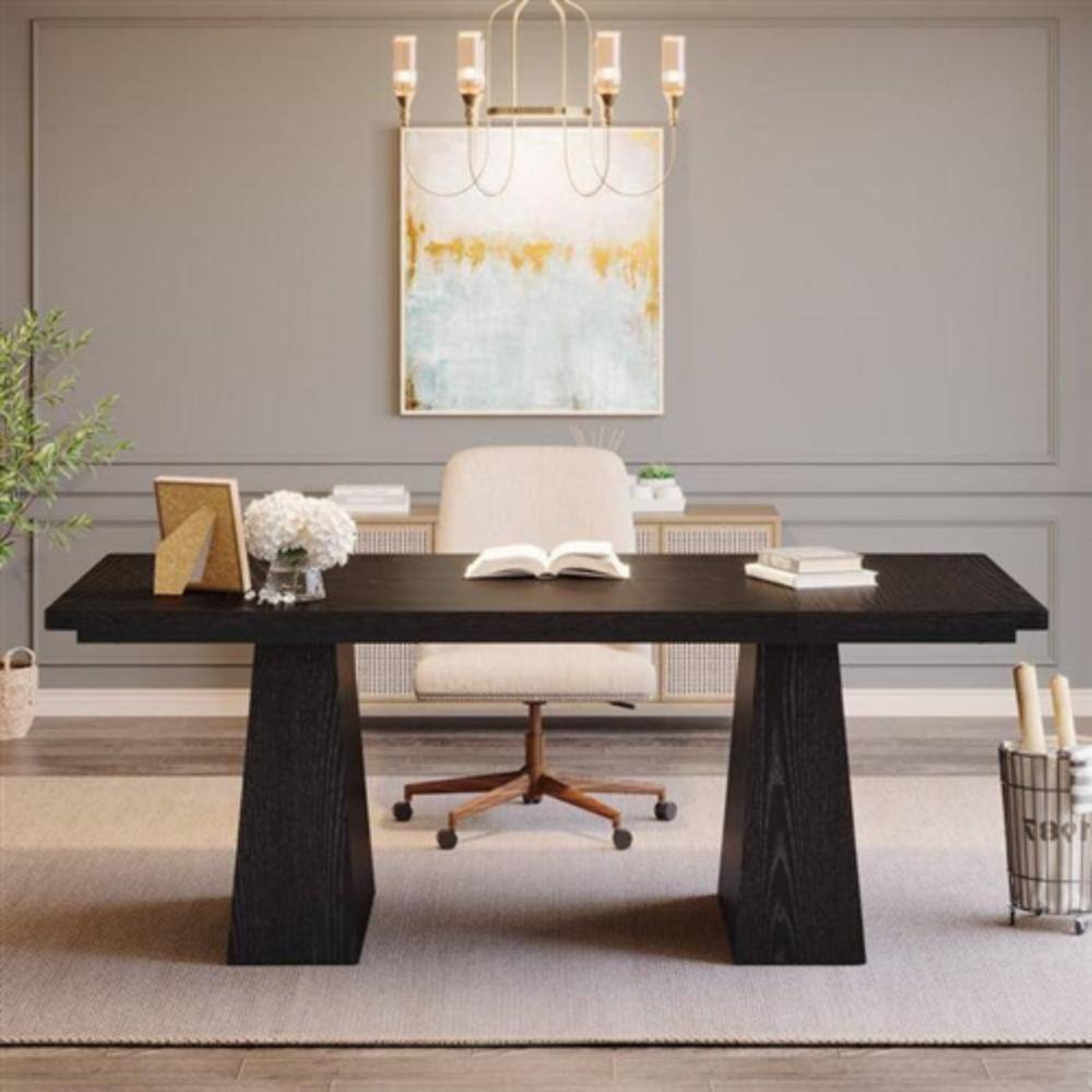 Left. Hivvago - Modern Home Office Computer Desk Workstation in Black Wood Finish - Black.