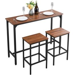 VEVOR - Bar Table, 3PCS 47″ Bars Tables Set, Bar Tables and Chair Set with Rounded Edge Design, Rectangular Pub Table - Brown + black