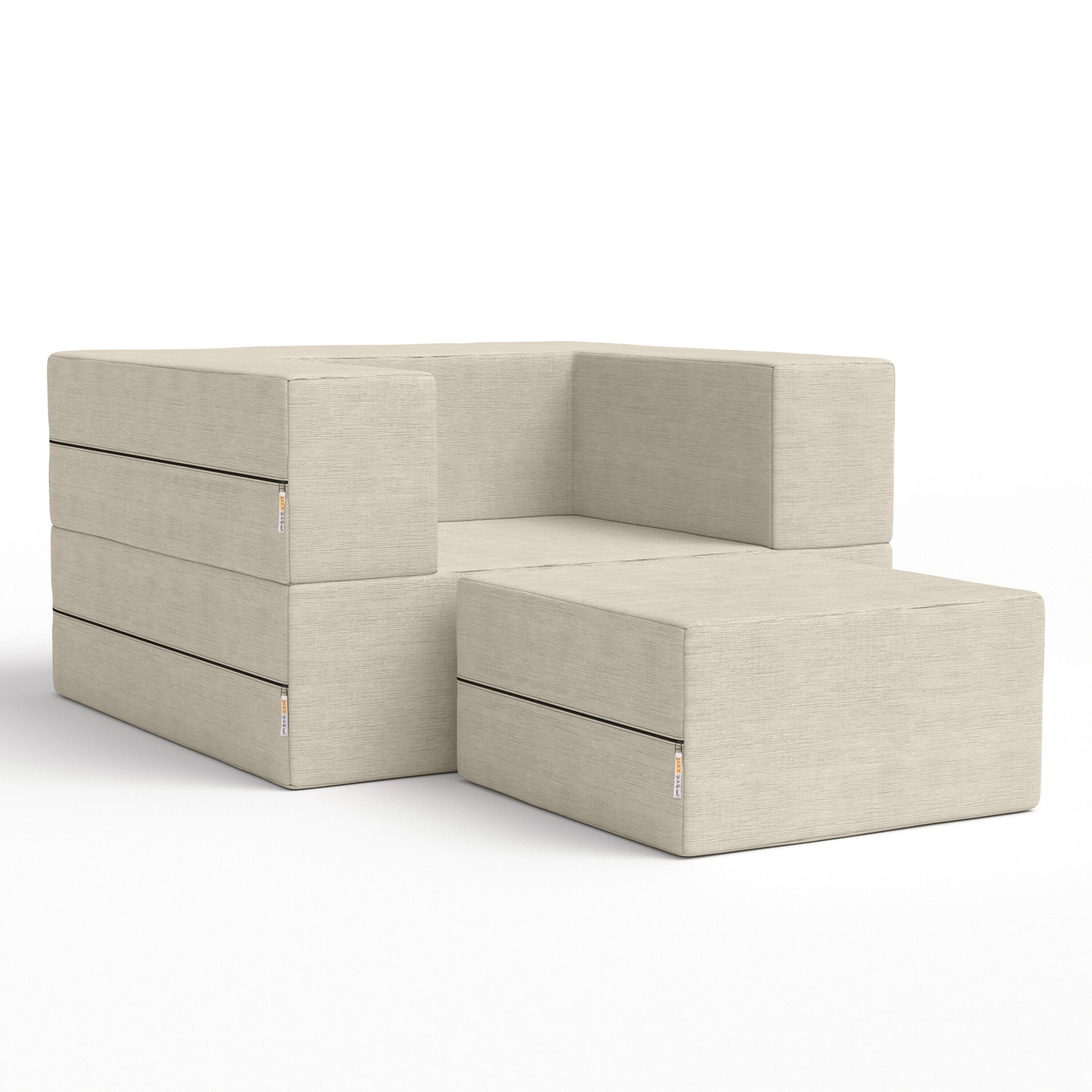 Front. Jaxx - Jaxx Zipline Convertible Sleeper Futon Chair & Ottoman with Machine-Washable Cover, Ivory - Ivory.