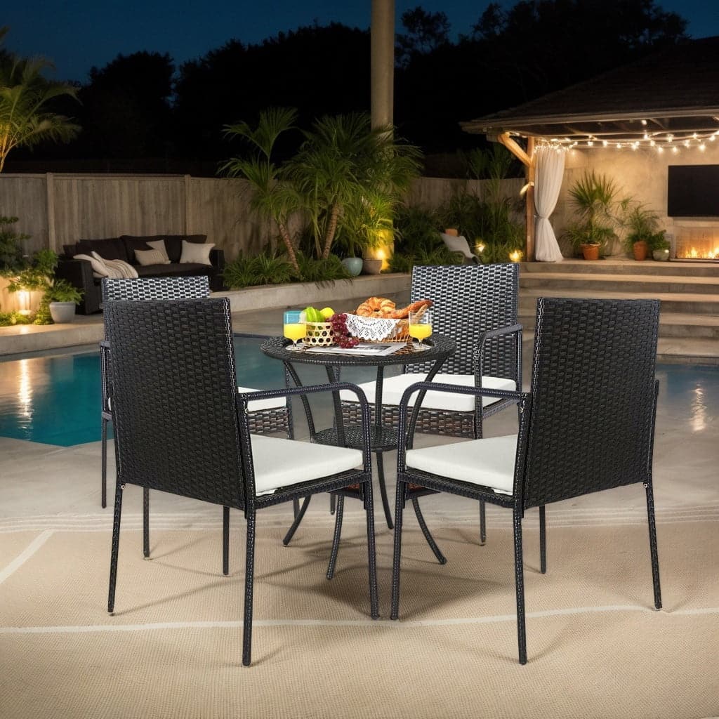 Kadyn - 4 Pieces Patio Wicker Rattan Dining Set with Comfy Cushions, Patio Furniture Set, Outdoor Patio Rattan Dining Chairs - Off-White