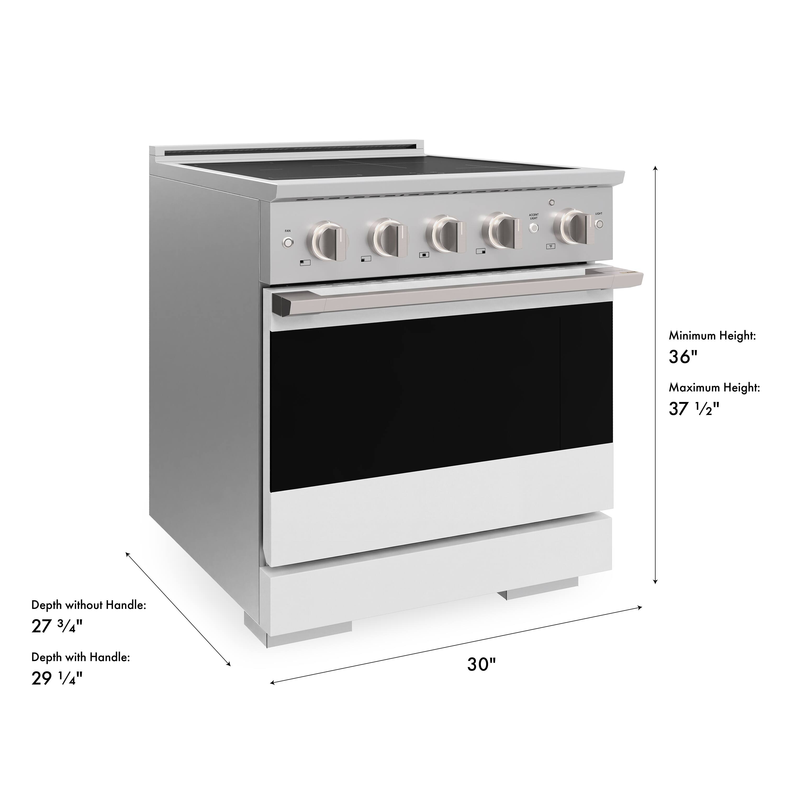 - D.D.D.D.D
Minimum Height: 36"
Maximum Height: 37 1/2"
Depth without Handle: 27 3/4"
Depth with Handle: 29 1/4"
30"