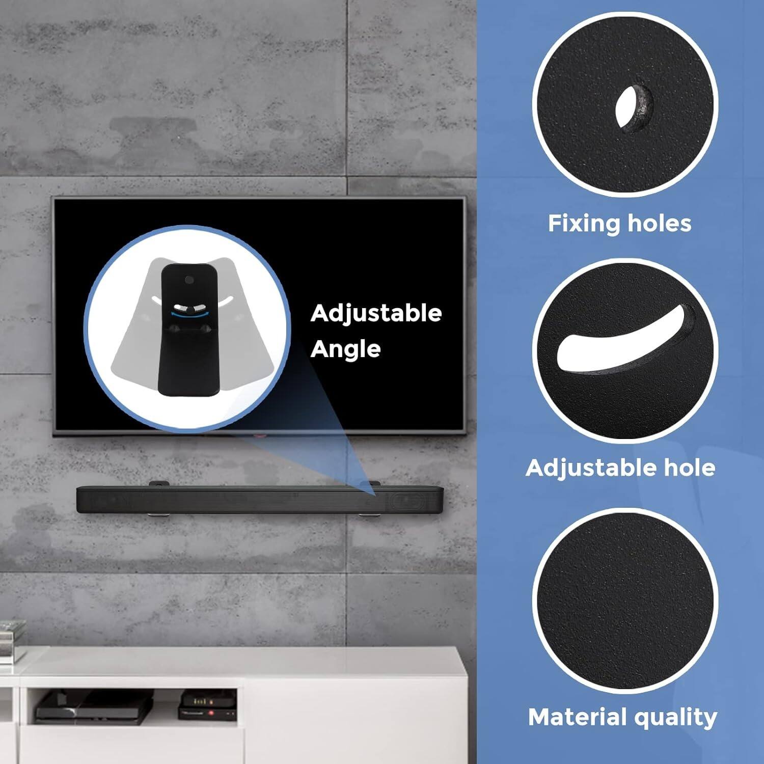 - Fixing holes
- Adjustable Angle
- Adjustable hole
- Material quality