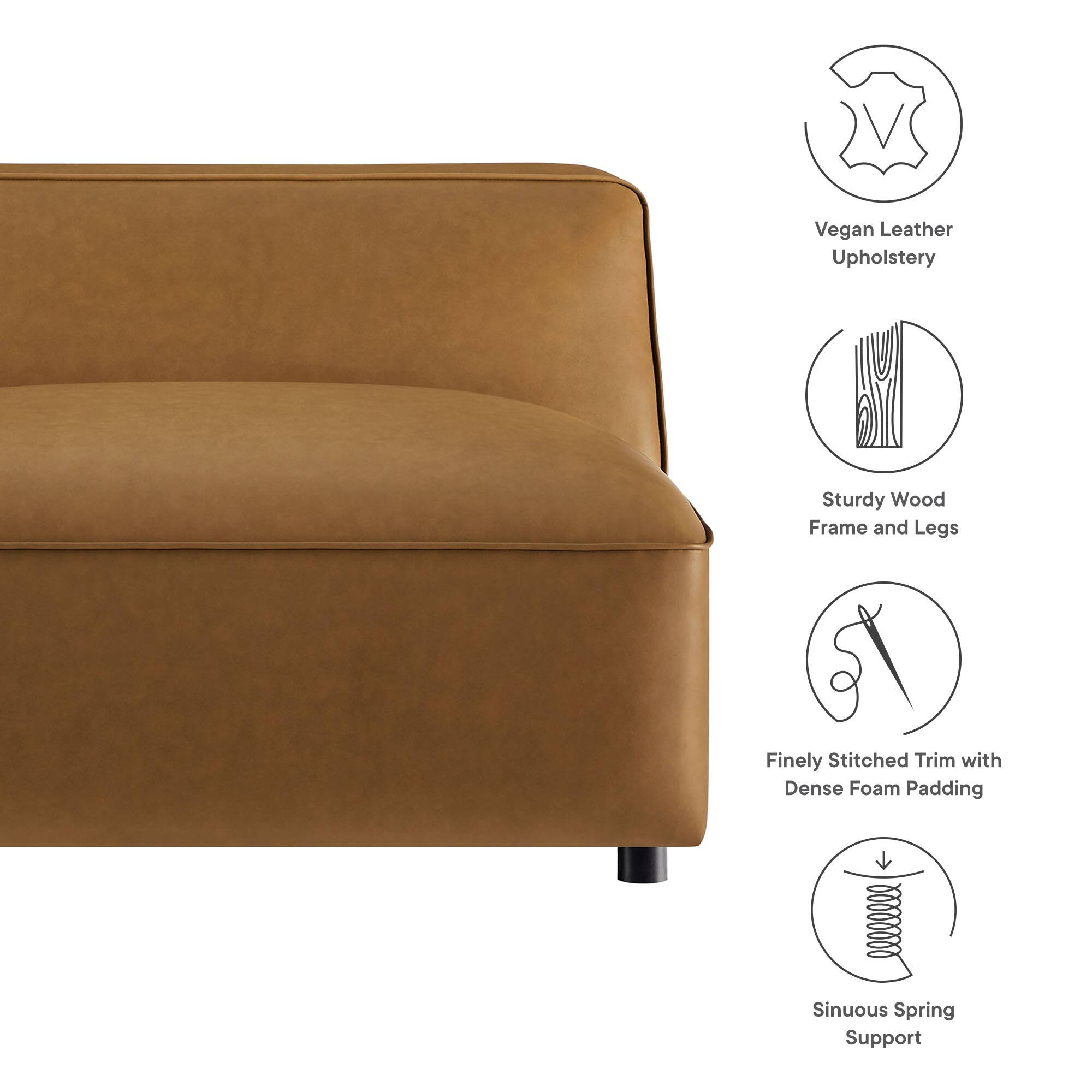 Vegan Leather Upholstery, Sturdy Wood Frame and Legs, Finely Stitched Trim with Dense Foam Padding, Sinuous Spring Support