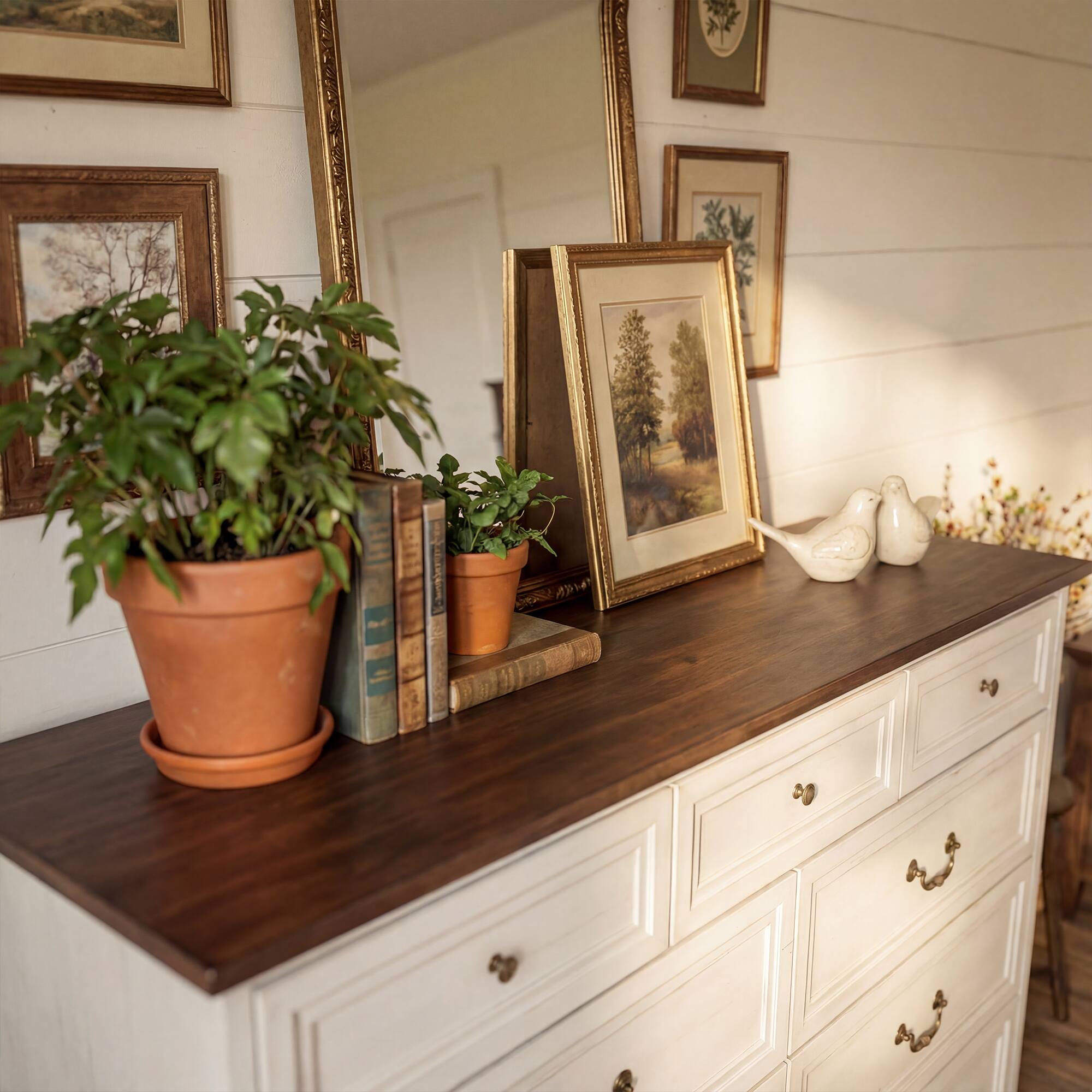 Alt View 2. FUFU & GAGA - Classic 9-Drawer Dresser Chest-Large Bedroom Storage Tower with 3 Small & 6 Large Drawers Clothes Organizer for Bedroom - Distressed white.