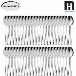 KOOMADE - Stainless Steel Dinner Spoons 36/60/120-Pack Mirror-Polished Rust-Resistant Dishwasher-Safe - Silver