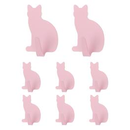 Unique Bargains - 8pcs Cat Shaped Decorative Metal Self-Adhesive Wall Hooks Heavy Duty for Bathroom Kitchen Home Office Hanging Keys Coats - Pink