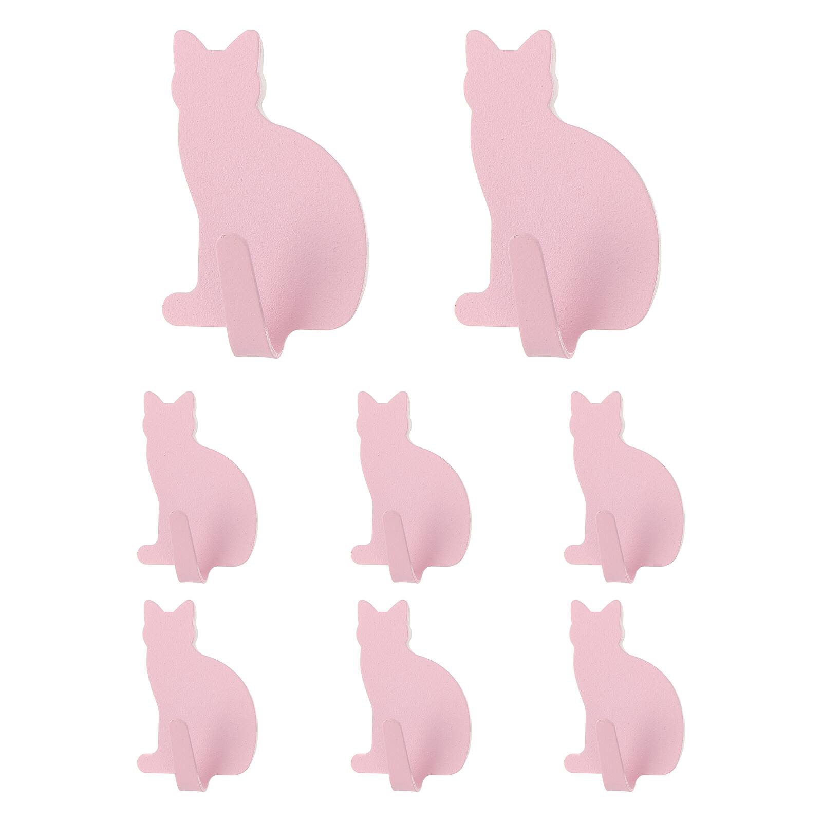 Front. Unique Bargains - 8pcs Cat Shaped Decorative Metal Self-Adhesive Wall Hooks Heavy Duty for Bathroom Kitchen Home Office Hanging Keys Coats - Pink.