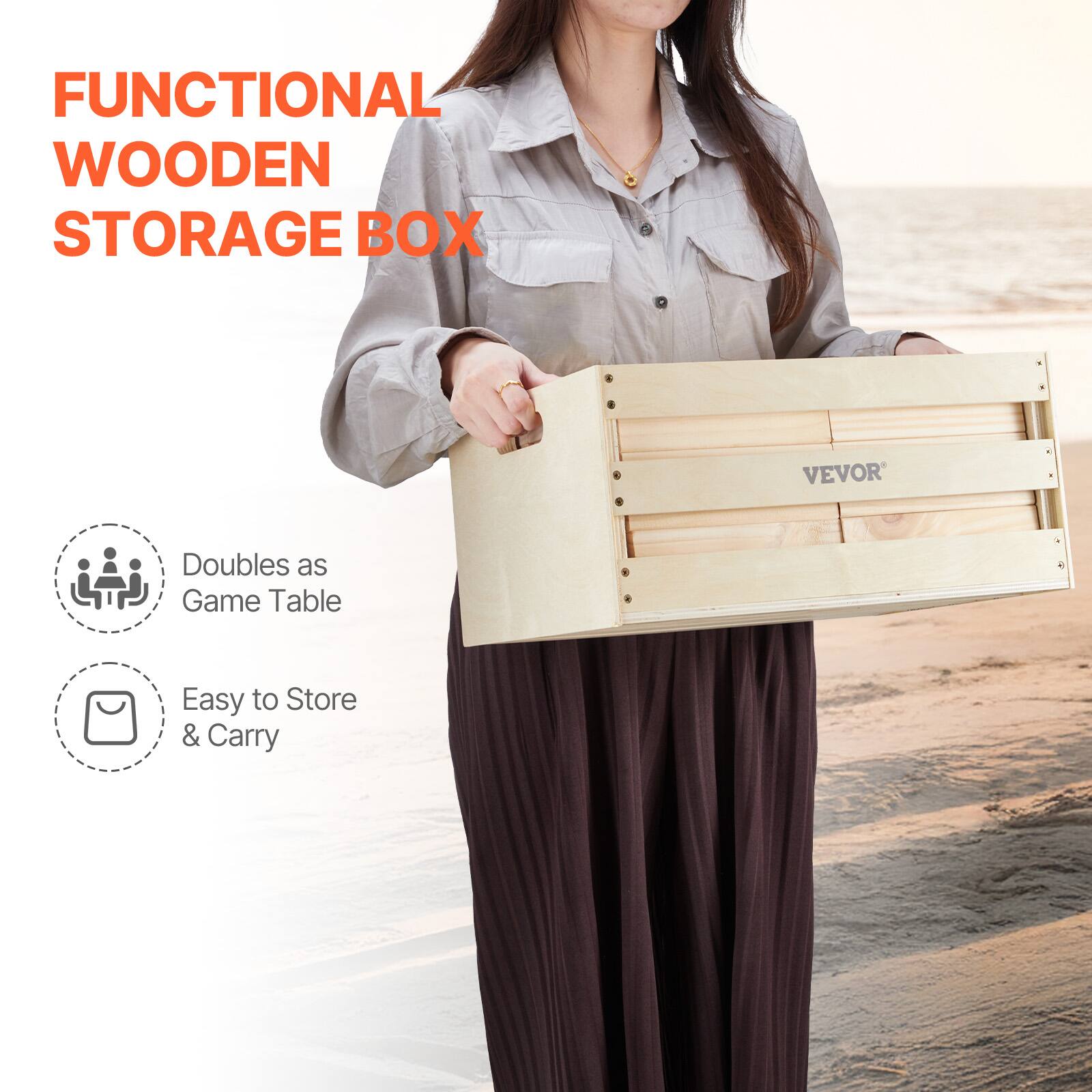 FUNCTIONAL WOODEN STORAGE BOX

- Doubles as Game Table
- Easy to Store & Carry