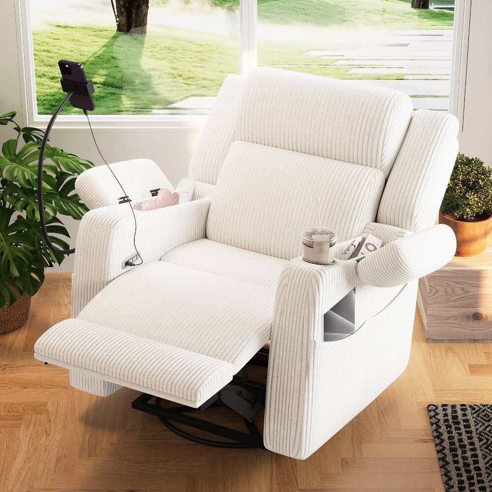 Back. Ropilly - Ropilly Electric Power Recliner Chair, 270 Degree Swivel Rocker, Nursery Glider With Hidden Storage, Beige - Beige.