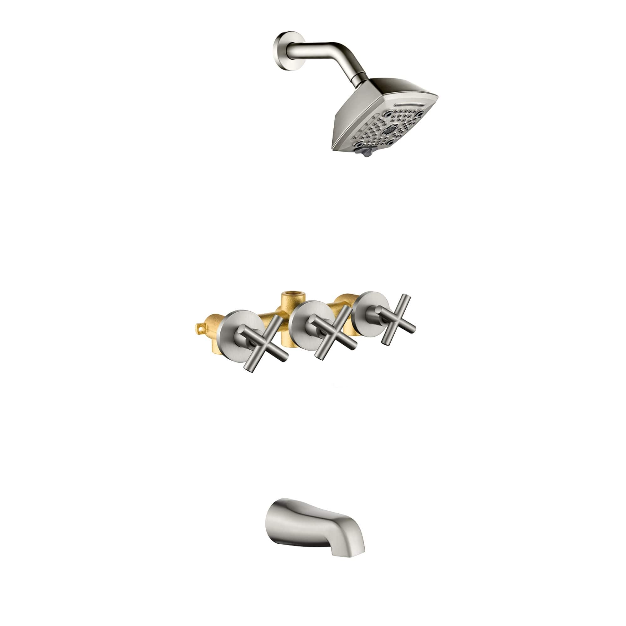 Boyel Living - Brushed Nickel Tub and Shower Set Brass SUS304 Three Handle 5-Function Top Spray High-Flow - Silver