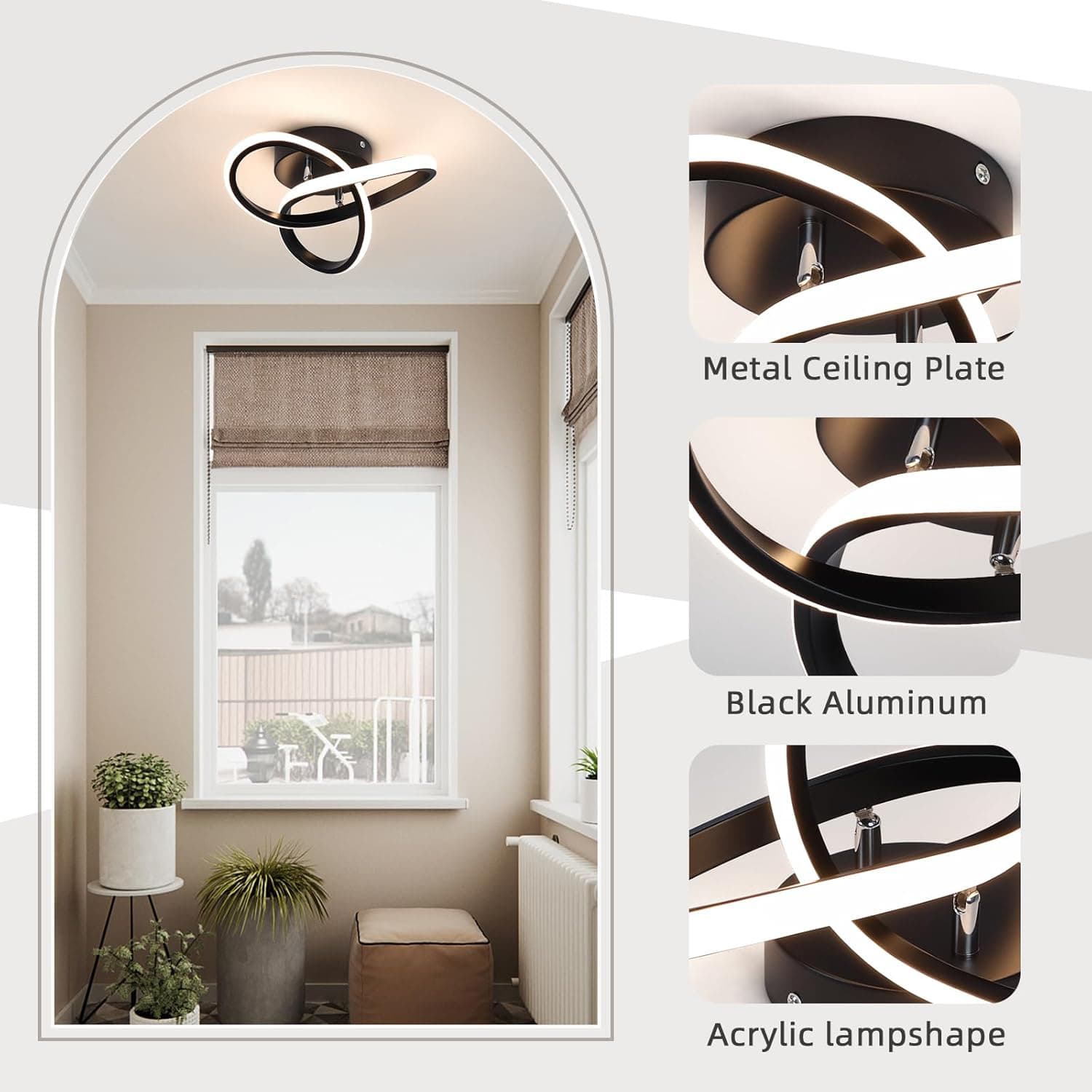 Metal Ceiling Plate  
Black Aluminum  
Acrylic lampshape