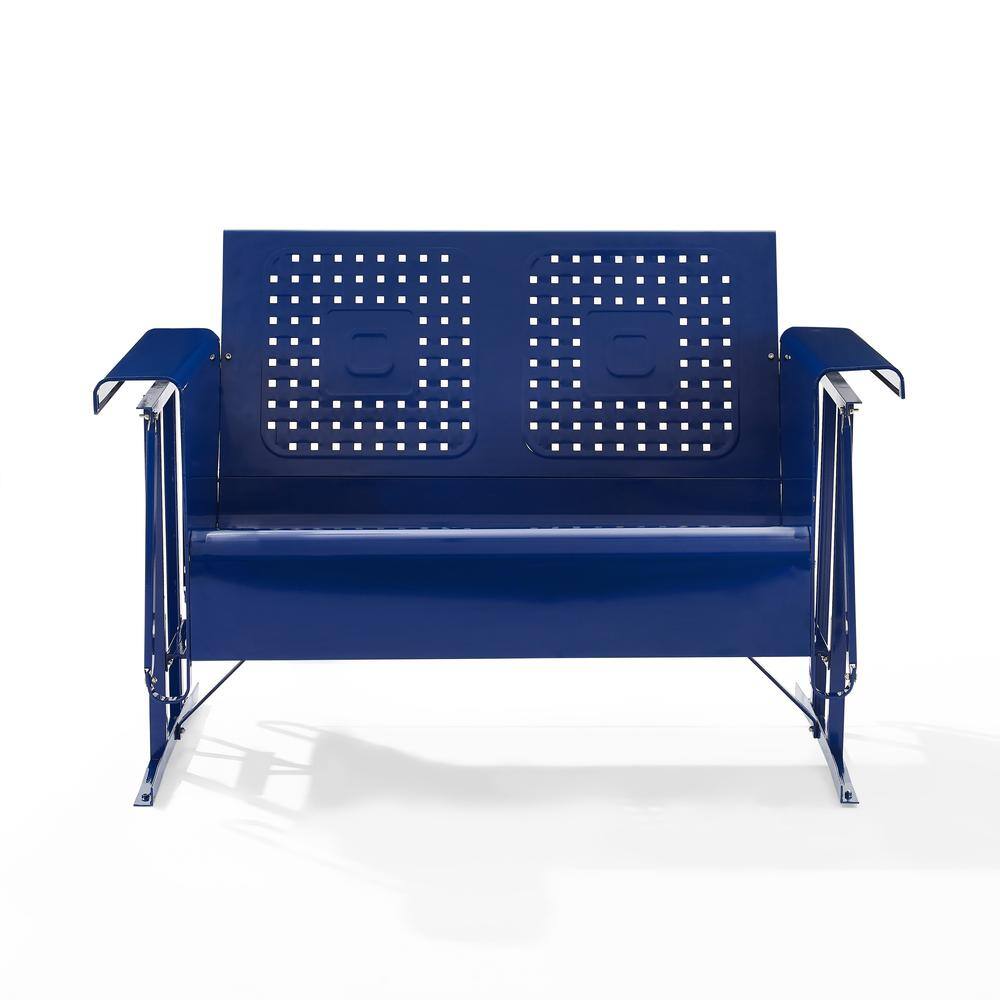 Alt View 2. Crosley Furniture - Bates Retro Outdoor Loveseat Glider - Navy Gloss.