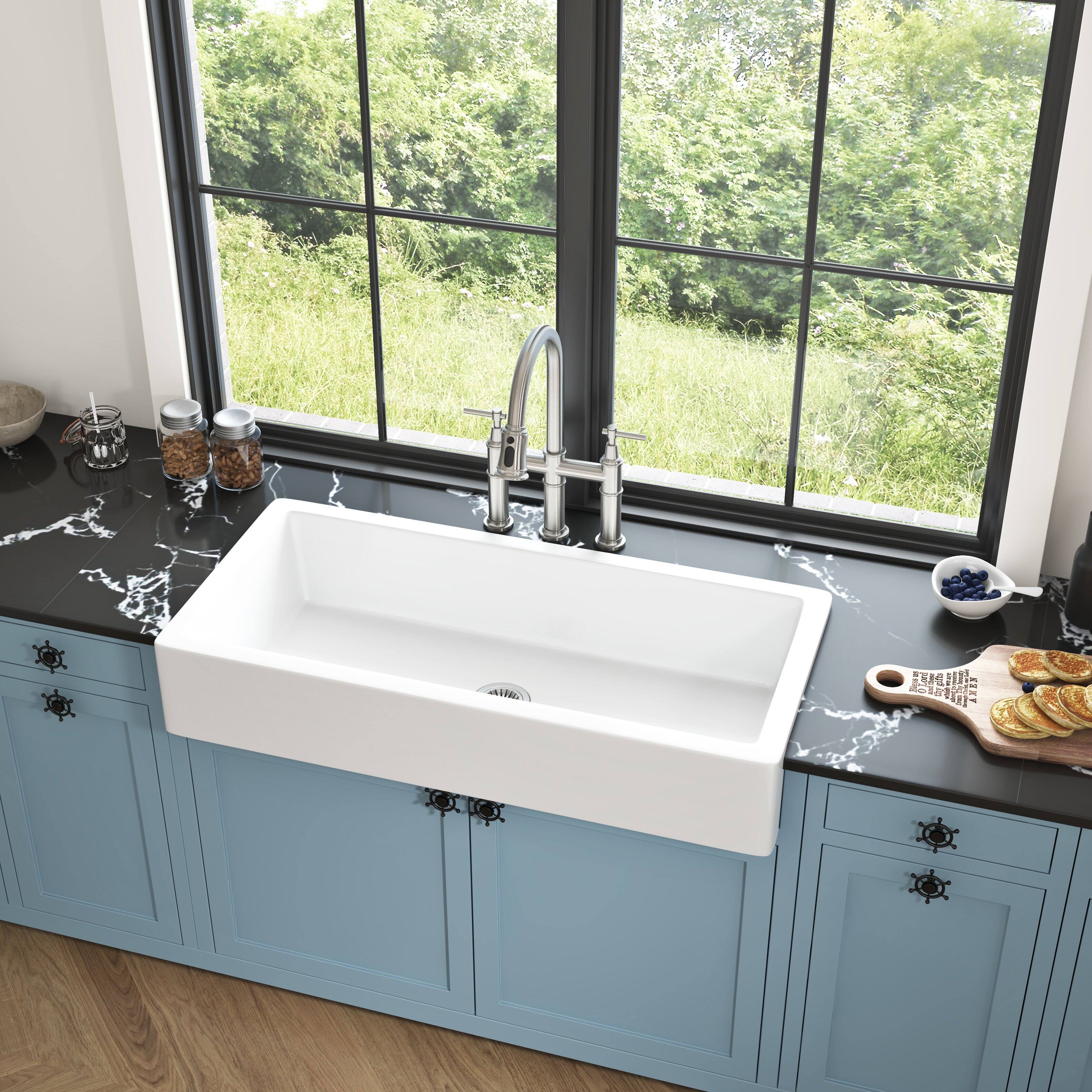 Back. Siljoy - White Farmhouse Sink Deep Apron Sink Undermount Farmhouse Kitchen Sink Single Farm Sink - White.