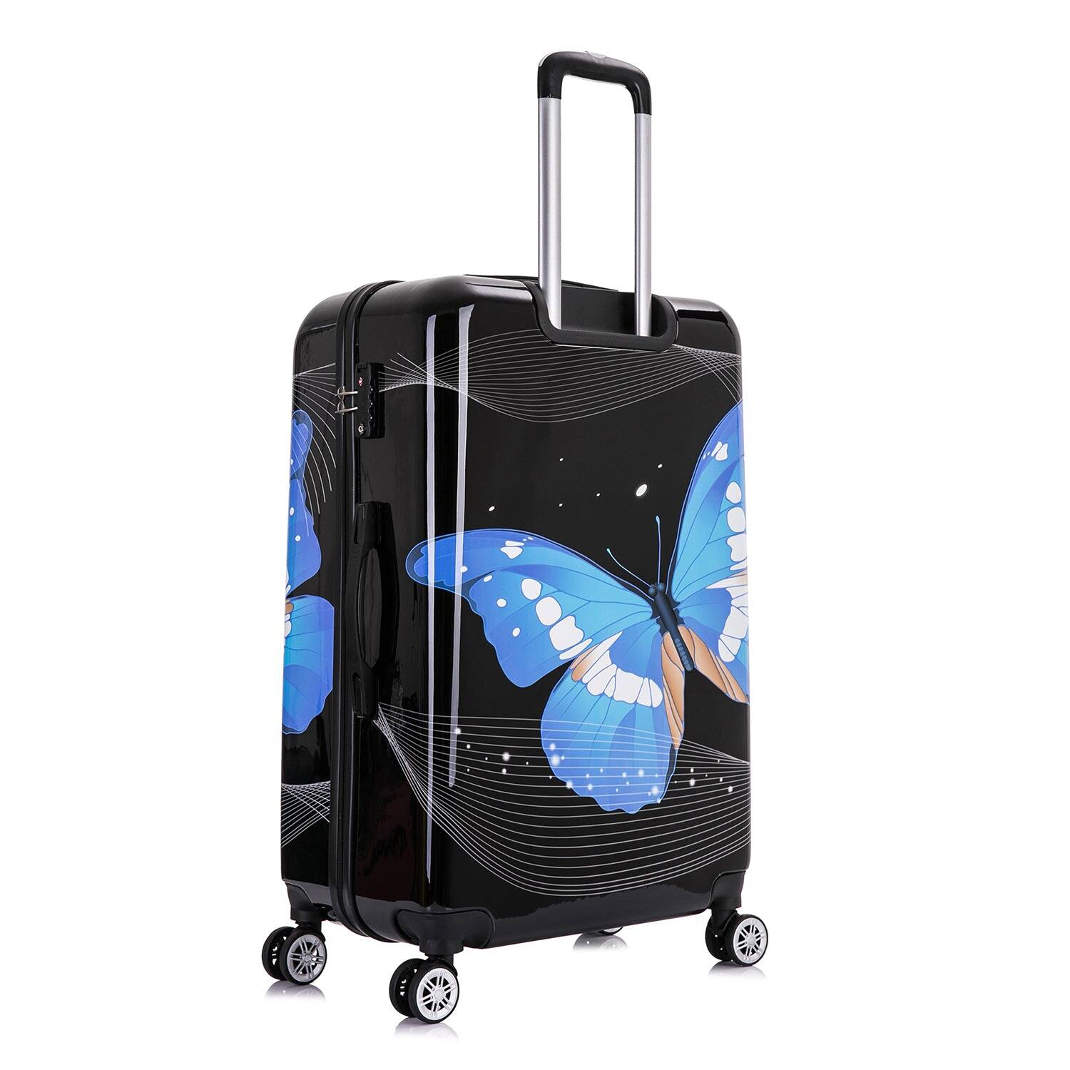 Alt View 1. InUSA - Black Butterfly Prints  Lightweight Hardside spinner luggage 28" - BLACK BUTTERFLY.