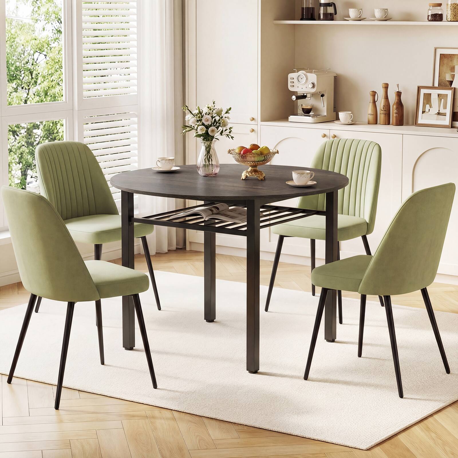 Alt View 1. Costway - Costway Dining Table for 2-4 People,40" Round Kitchen Table with Storage Shelf&Metal Frame - Gray + Black.