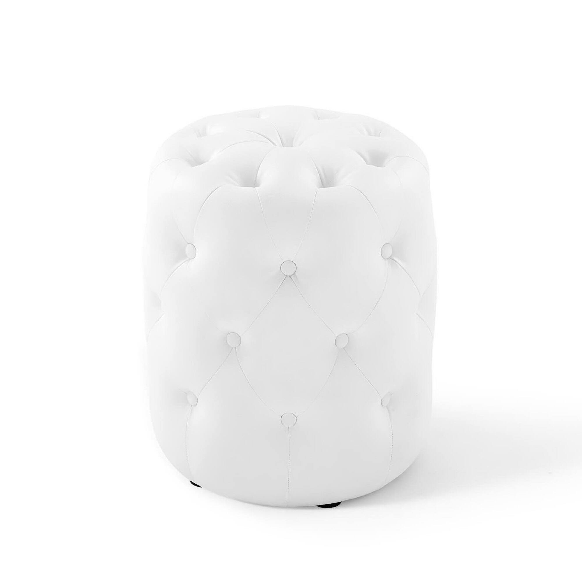 Back. Modway - Amour Tufted Button Round Faux Leather Ottoman by Modway - EEI-3777-WHI.