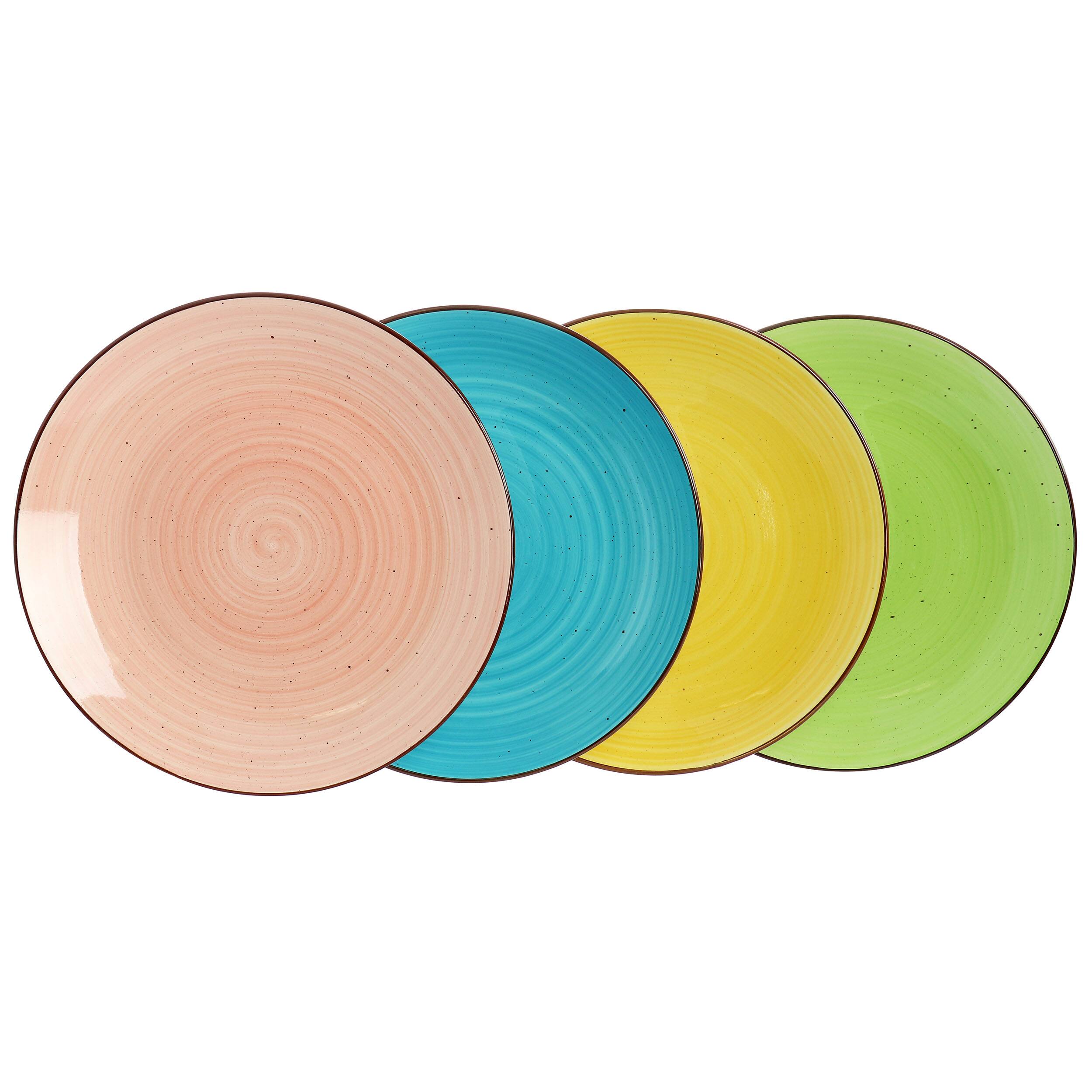 Alt View 1. Elama - Elama Hudson 12 Piece Double Bowl Stoneware Dinnerware Set in Assorted Colors - Yellow, Teal, Lime, Pink.