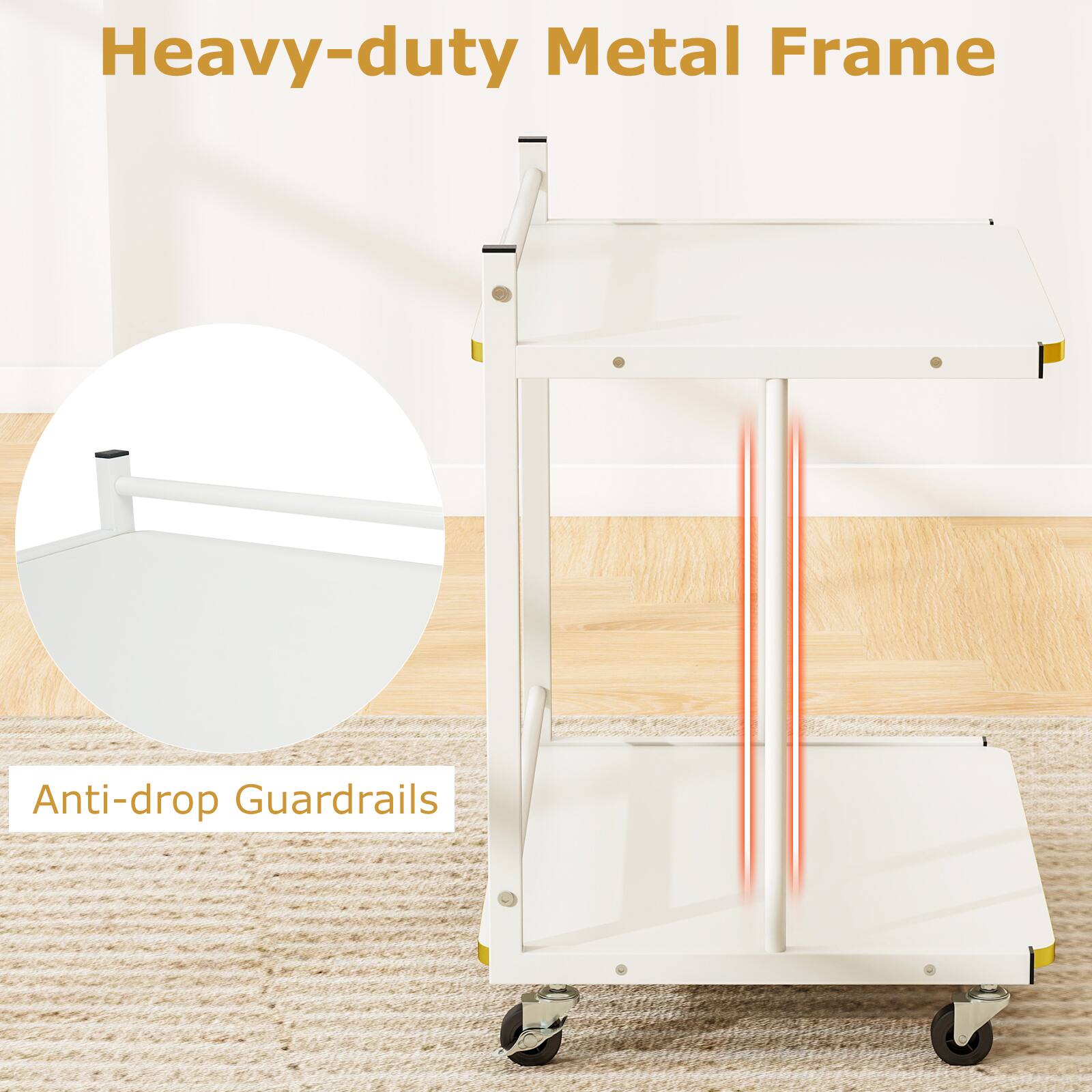 Heavy-duty Metal Frame  
Anti-drop Guardrails