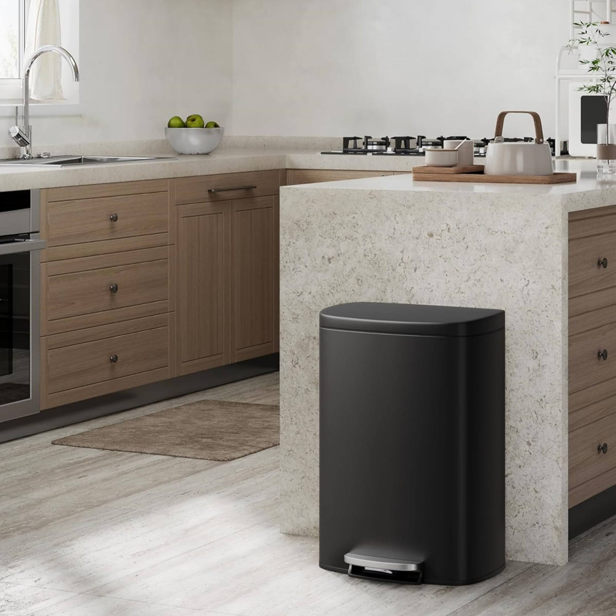 Back. Homhougo - Step-on Trash Bin Set 2 Pack, 13.2 Gallon & 2.6 Gallon, Black Color - Black.