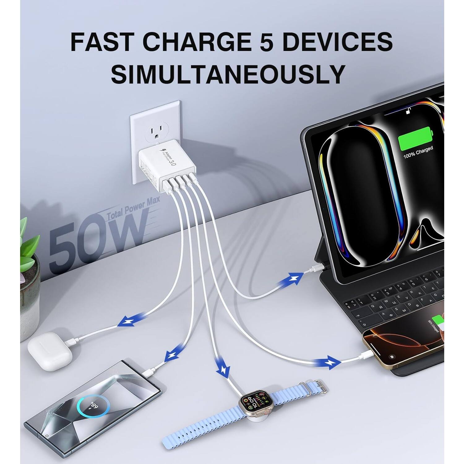 FAST CHARGE 5 DEVICES SIMULTANEOUSLY

Total Power Max 50W