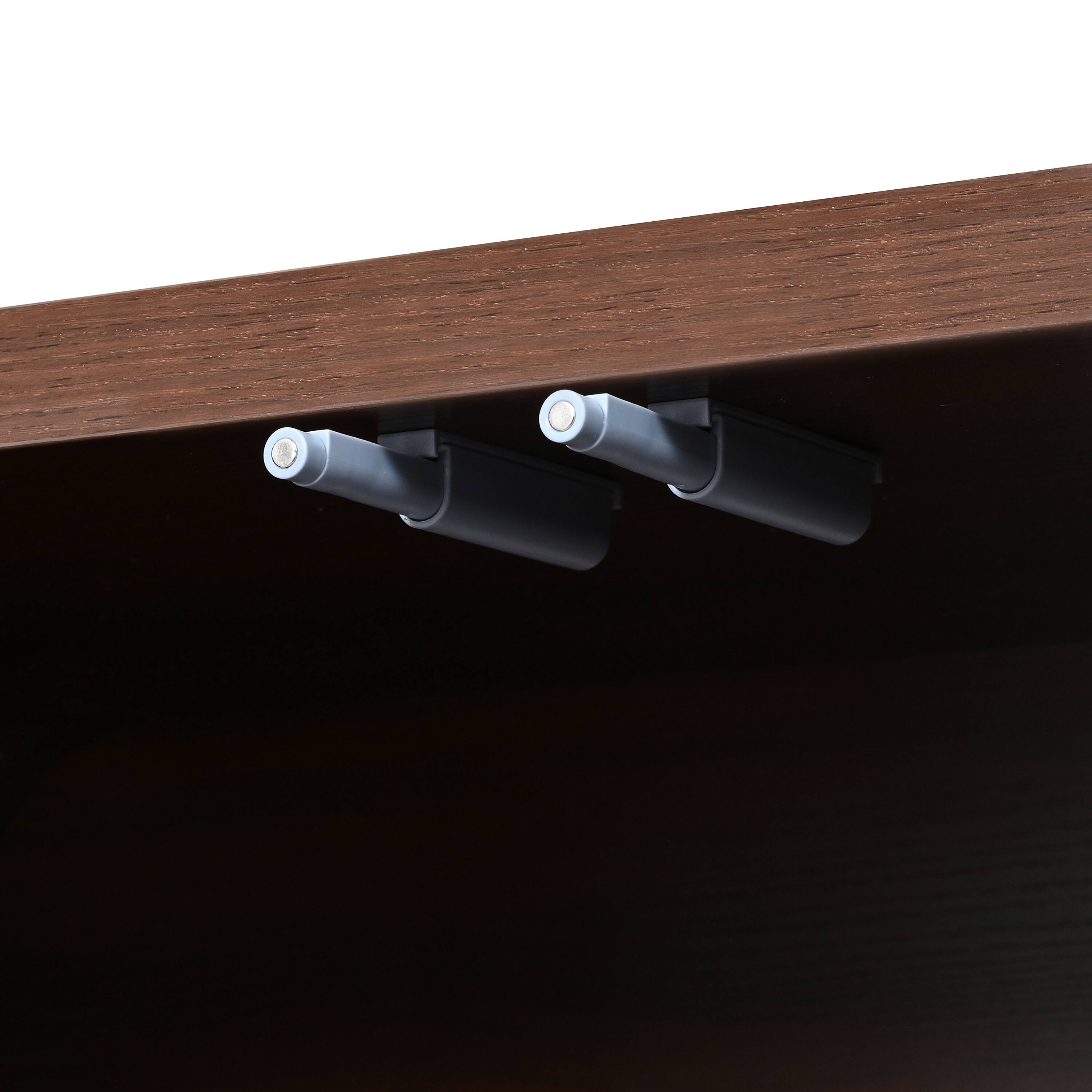 Alt View 2. Whisen - Curved Edge TV Stand for TVs up to 70" with Push-to-Open Cabinets,Adjustable Shelves and Cable Management - Walnut.