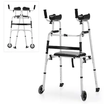 Front. Costway - Costway Foldable Aluminum Alloy Walker Wheel Walking Frame with Seat & Armrest Pad - Silver.