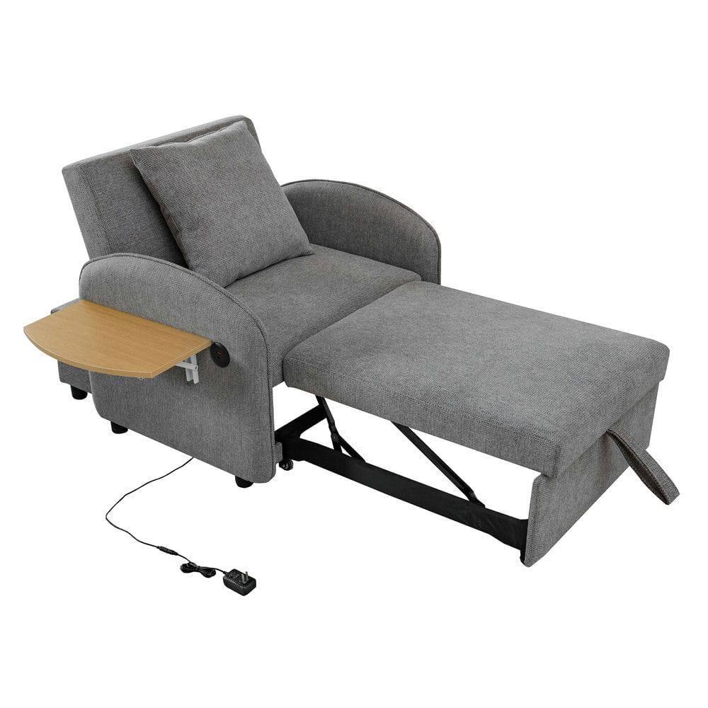 Alt View 4. Kadyn - 3-in-1 Convertible Sleeper Sofa, Built-In Computer Table and USB Ports for Work and Relaxation, Gray - Gray.