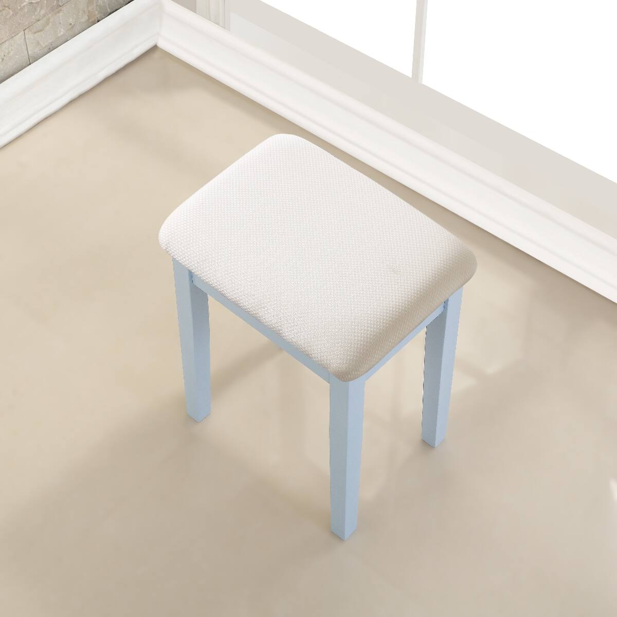 Left. Loheer - Loheer Blue Makeup Vanity Table Set with Adjustable Oval Mirror and Padded Stool - Blue.