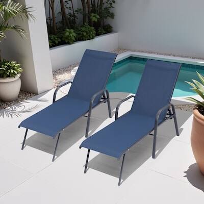 Alt View 6. Crestlive Products - Crestlive Products 2PCS Navy Blue Chaise Lounge Chair with Navy Blue Textilene Seat - Navy-2PCS.