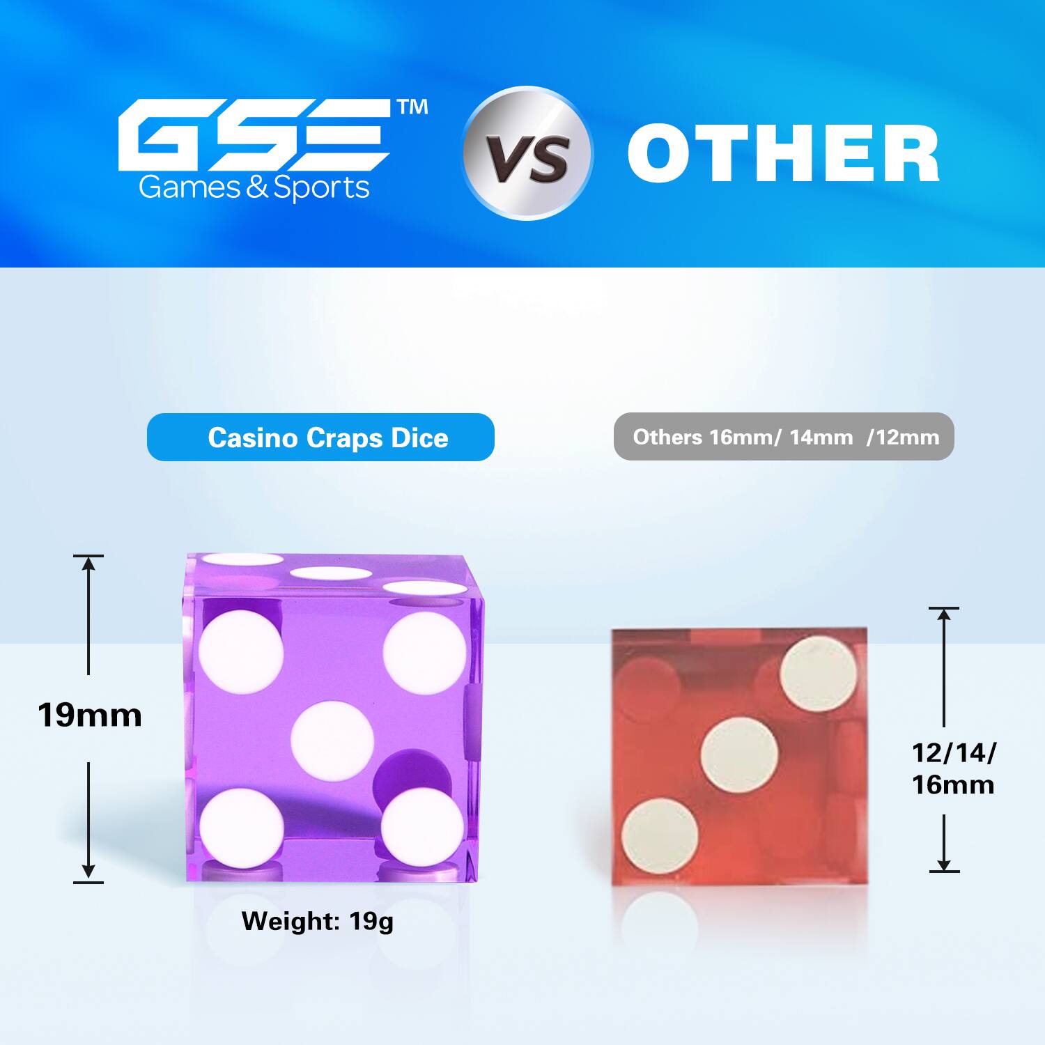 GS VS OTHER Games & Sports Casino Craps Dice Others 16mm/ 14mm /12mm 19mm 12/14/ 16mm Weight: 19g