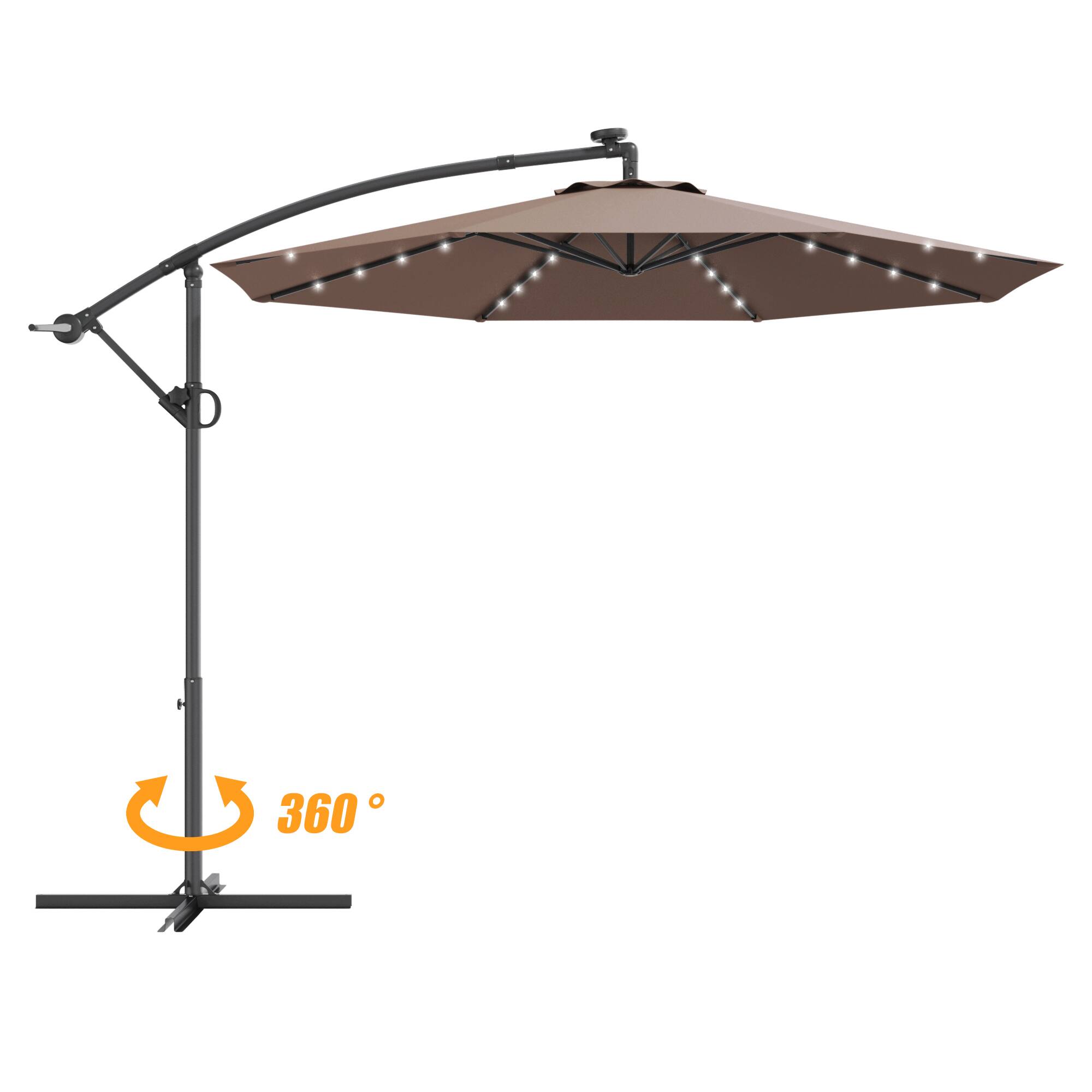 Alt View 5. Gymax - Gymax 10Ft Offset Hanging Umbrella Patio Outdoor w/ 32 Solar LED Lights Tan - Tan.