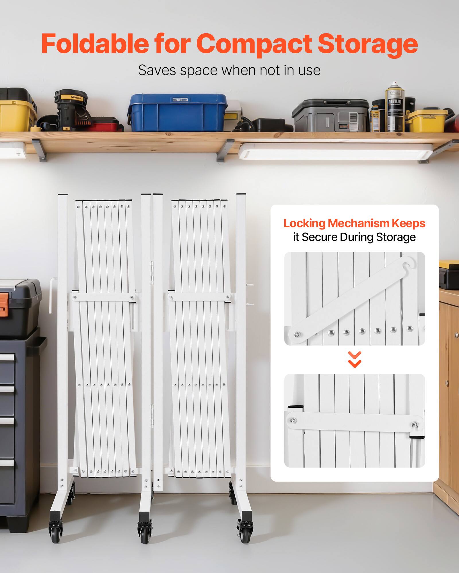 Foldable for Compact Storage  
Saves space when not in use  

Locking Mechanism Keeps it Secure During Storage