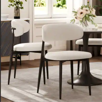 Front. Whisen - Set of 2 Modern Upholstered Dining Chairs,Sturdy Metal Kitchen Chairs with Ergonomic Backrest-Black - Black.