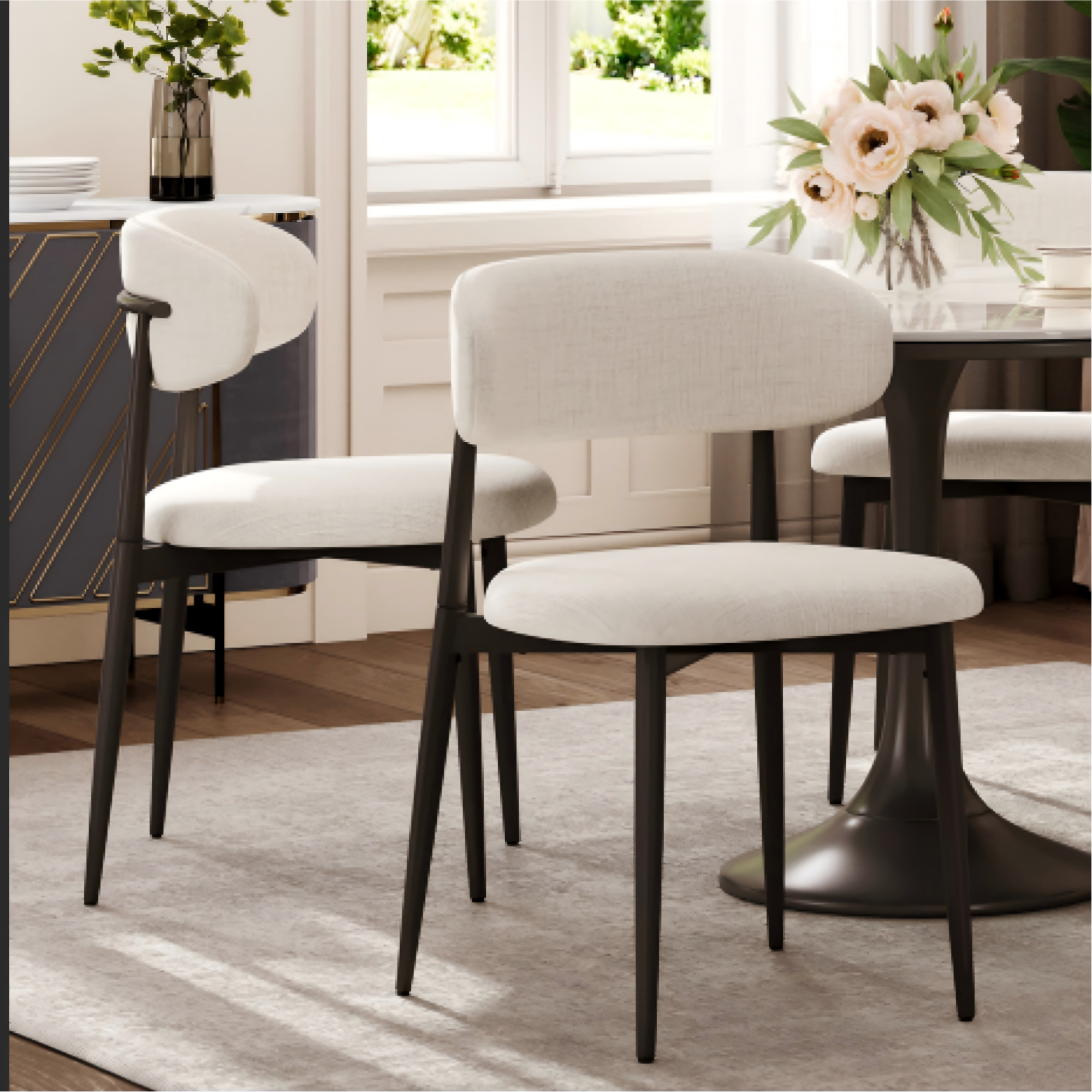 Front. Whisen - Set of 2 Modern Upholstered Dining Chairs,Sturdy Metal Kitchen Chairs with Ergonomic Backrest-Black - Black.