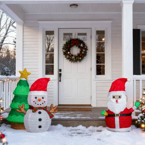 Alt View 1. Winado - Set of 3 Lighted Santa, Snowman and Xmas Tree Christmas Decoration with 150 LED Lights for In/Outdoor Yard Decoration - Multicolor.