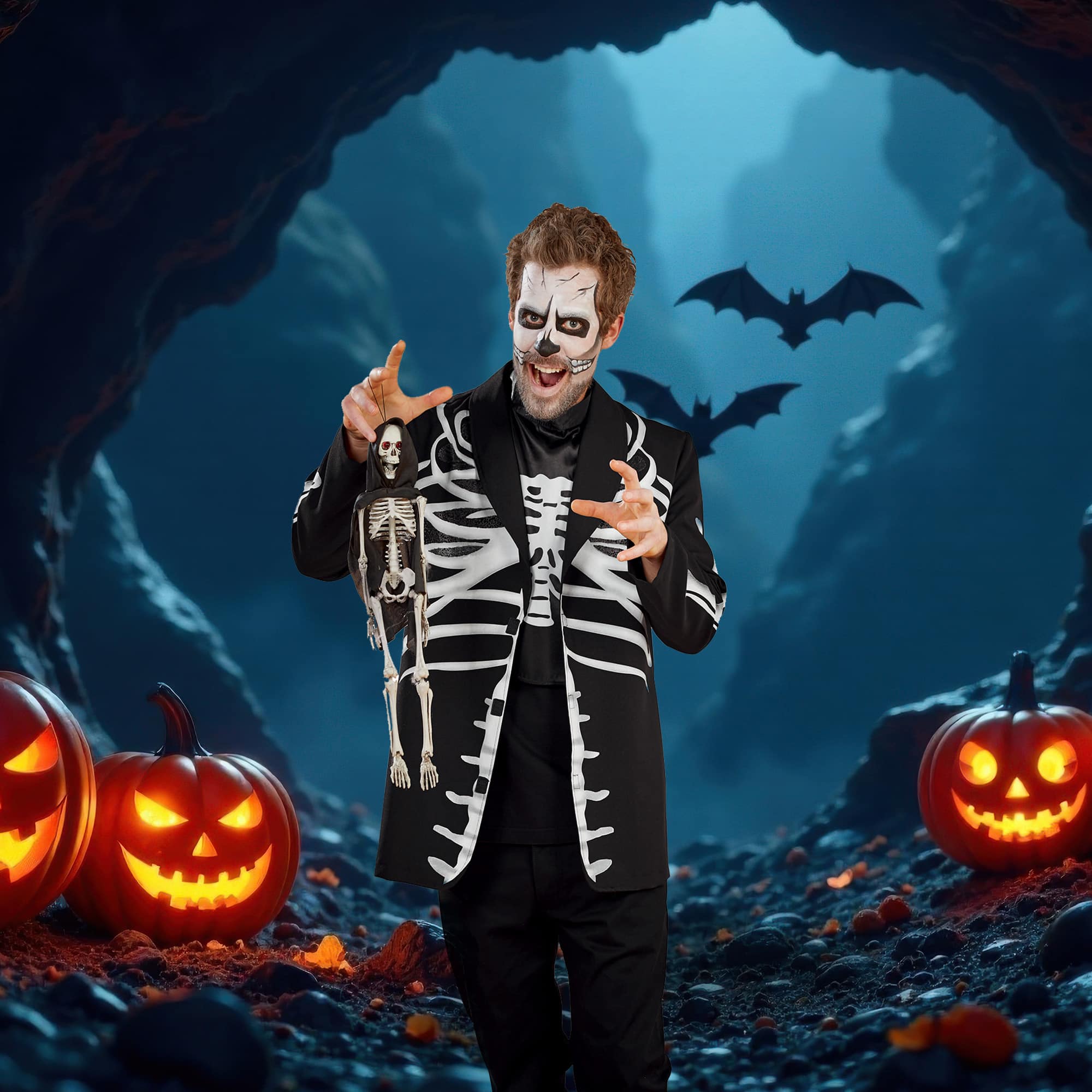 Northlight - Men's Skeleton Adult Halloween Costume - Large - Black