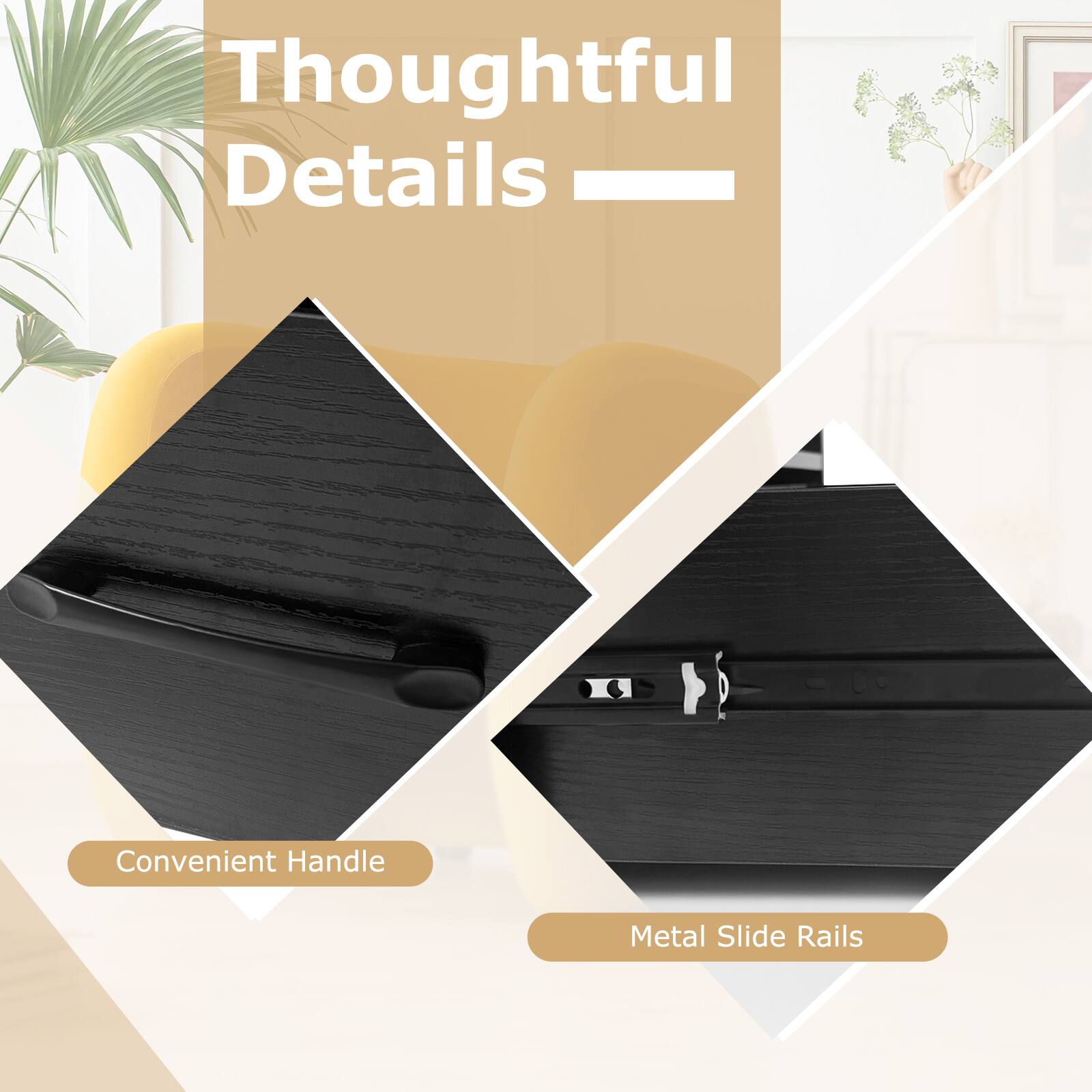 Thoughtful Details - Convenient Handle Metal Slide Rails