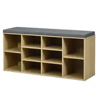 Costway - Entryway Padded Shoe Storage Bench 10-Cube Organizer Bench Adjustable - Natural - Front_Zoom