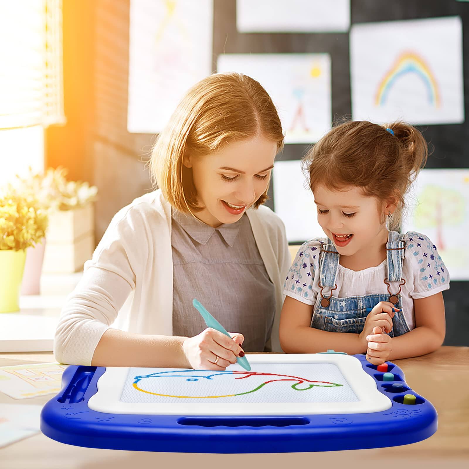 Alt View 2. EZTW1 - Magnetic Drawing Board Doodle Toys For 3 4 5 6 7 Year Old Gift Etch A Colorful Sketch Erasable Pad MAGNETIC DRAWING - Blue.