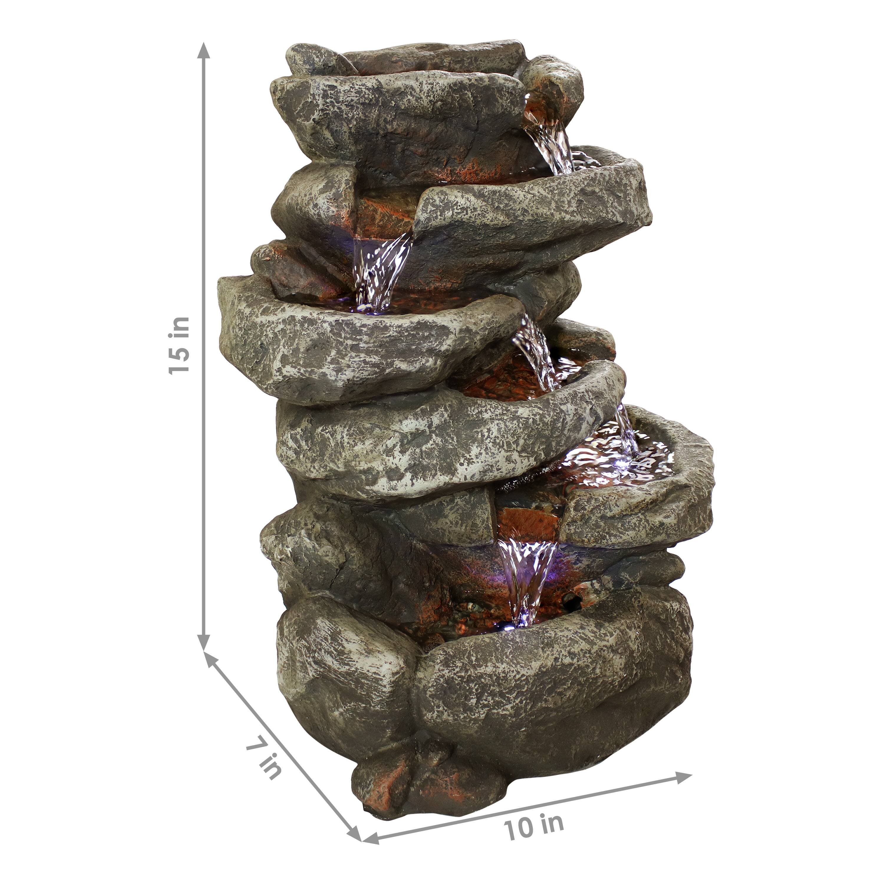 Alt View 5. Sunnydaze - Stone Falls Polyresin 6-Tier Indoor Fountain with LED - 15 in - Grey.