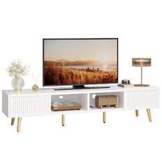Front. Bestier - Fits up to 75 inch TVs with Sliding Fluted Doors and Adjustable Shelves for Living Room - White.