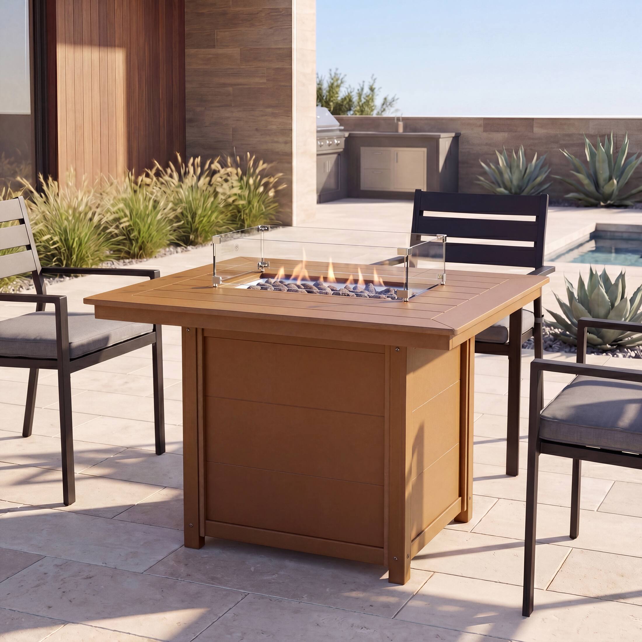 Angle. WestinTrends - WestinTrends Helios 46" Modern Outdoor Patio Gas Propane Rectangular Fire Pit Table - Teak.