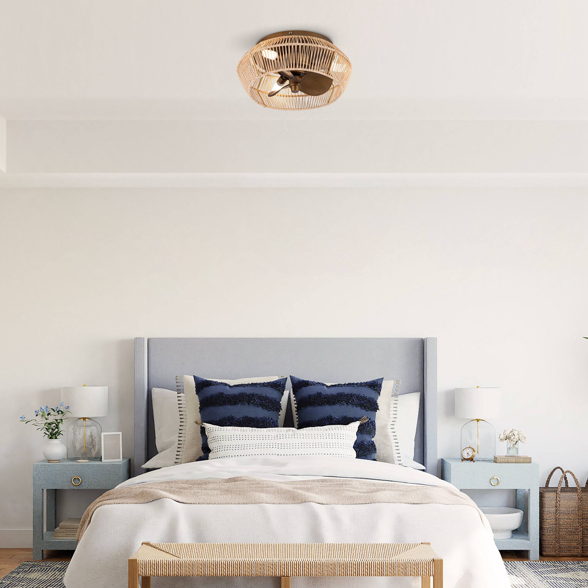 Left. Parrot Uncle - 13.5" Brushed Bronze Cage Low Profile Ceiling Fan with Lights - Bronze.