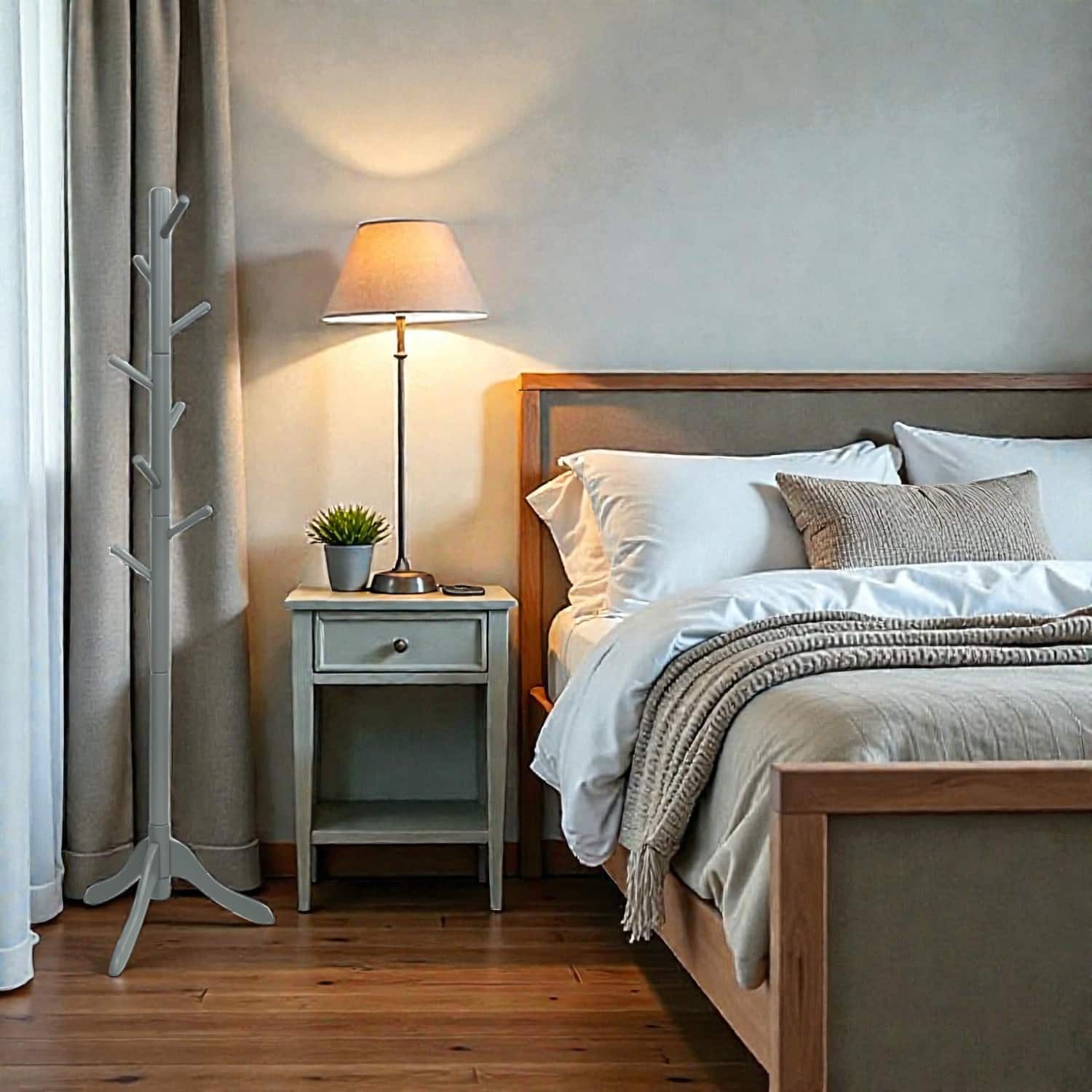 Hivvago - Multi-Level Wooden Coat Stand with 8 Adjustable Hooks for Entryways and Offices - Gray