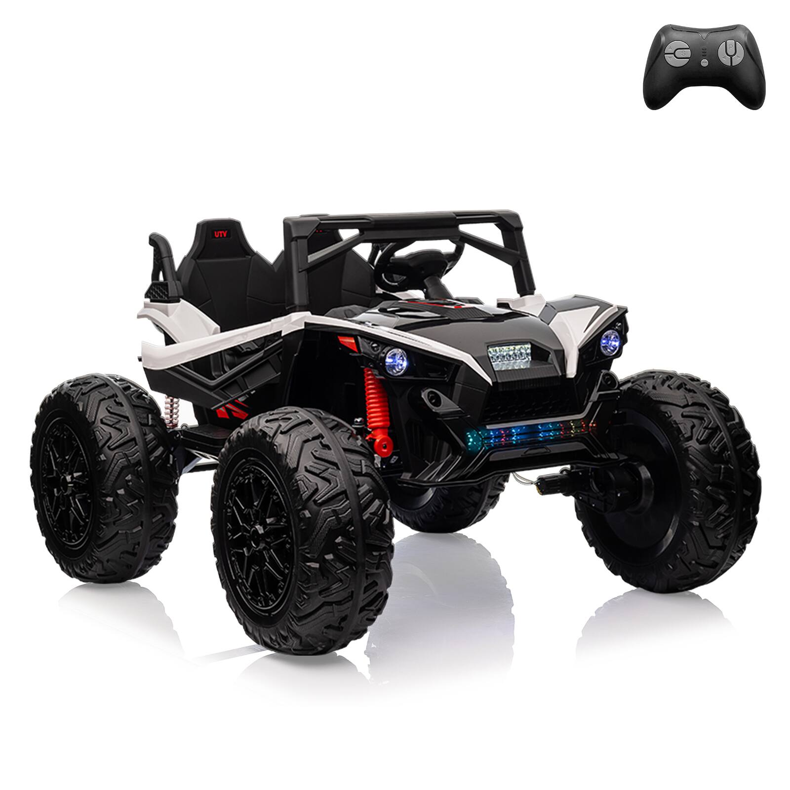 Front. Babevy - 24V 2-Seater Kids Ride On UTV, Remote Control, 4WD Electric Car, Leather Seat, LED, White - White.