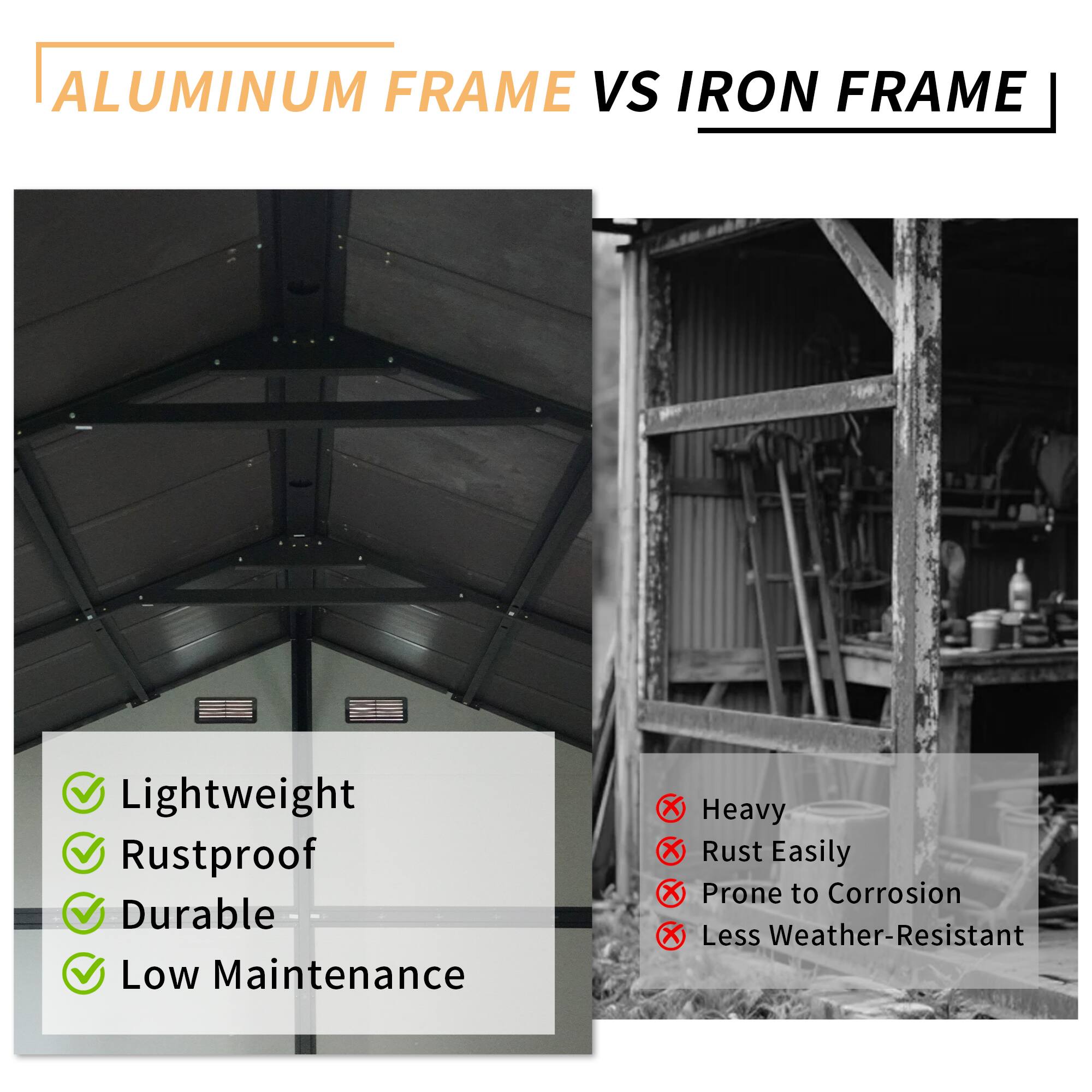 Alt View 1. Mondawe - 8x14 FT Outdoor Resin Storage Shed with Windows, Strong Aluminum Frame & Floor - Antique Brown+White.
