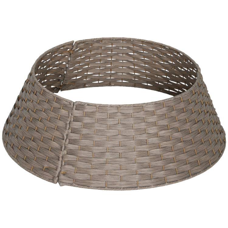 Front. PULUZ - 27 inch Rustic Christmas Tree Skirt, Plastic Woven Christmas Tree Collar for Party, Holiday, Home Decoration - Coffee.
