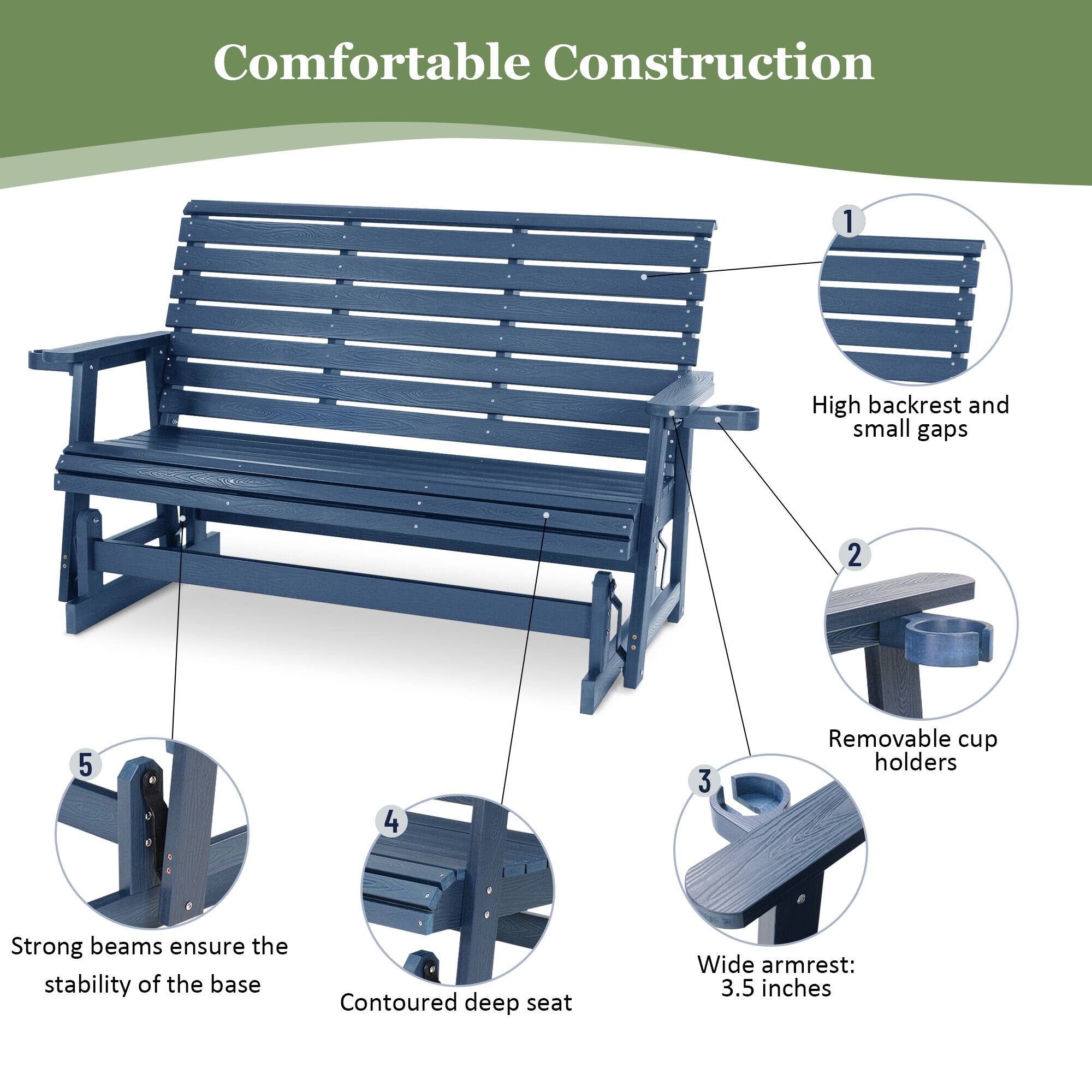 Comfortable Construction

1. High backrest and small gaps
2. Removable cup holders
3. Wide armrest: 3.5 inches
4. Contoured deep seat
5. Strong beams ensure the stability of the base