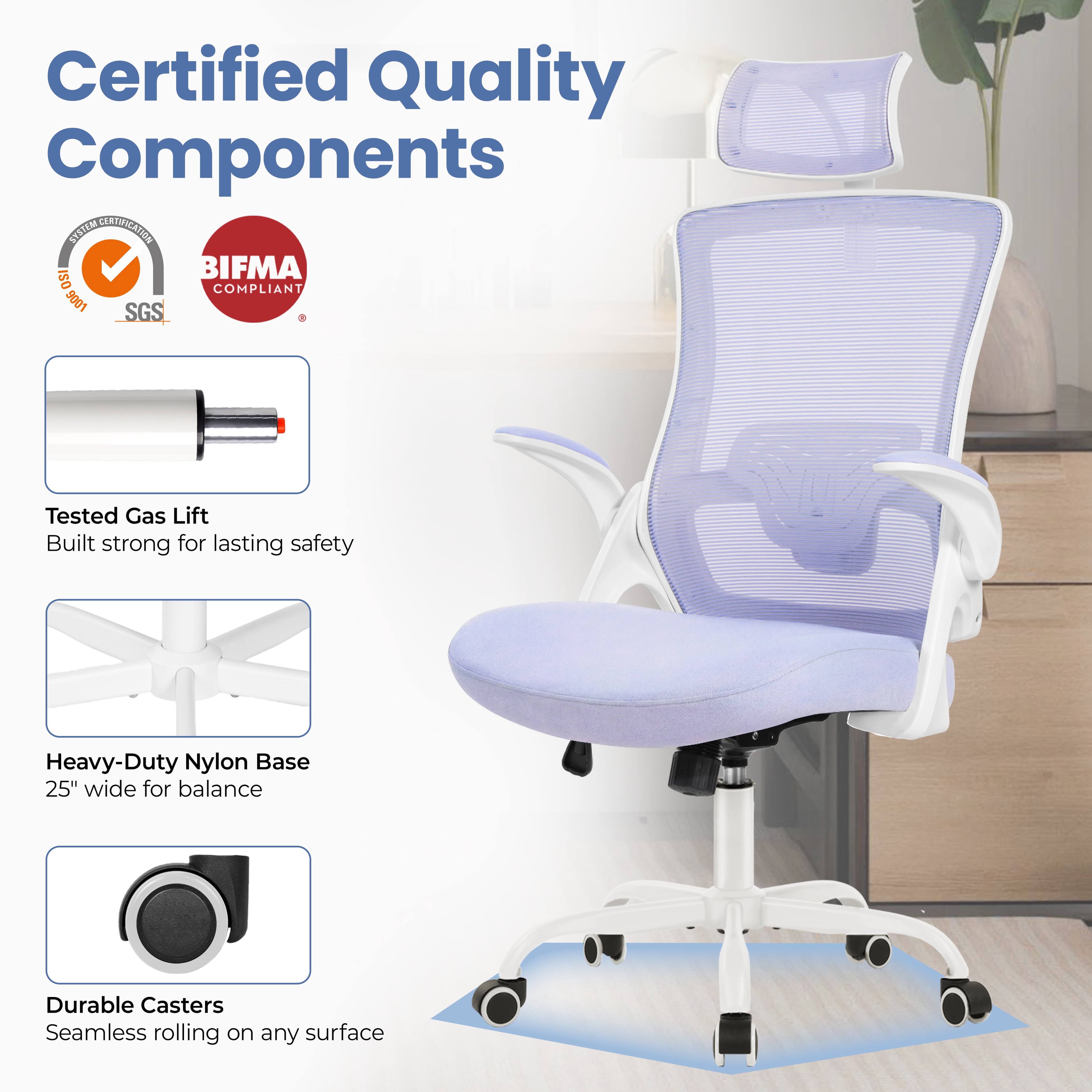 Certified Quality Components

- Tested Gas Lift
  - Built strong for lasting safety

- Heavy-Duty Nylon Base
  - 25" wide for balance

- Durable Casters
  - Seamless rolling on any surface

BIFMA COMPLIANT
ISO 9001
SGS